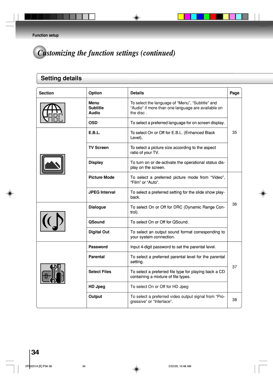 Toshiba SD-5980SU owner manual Setting details, Osd 