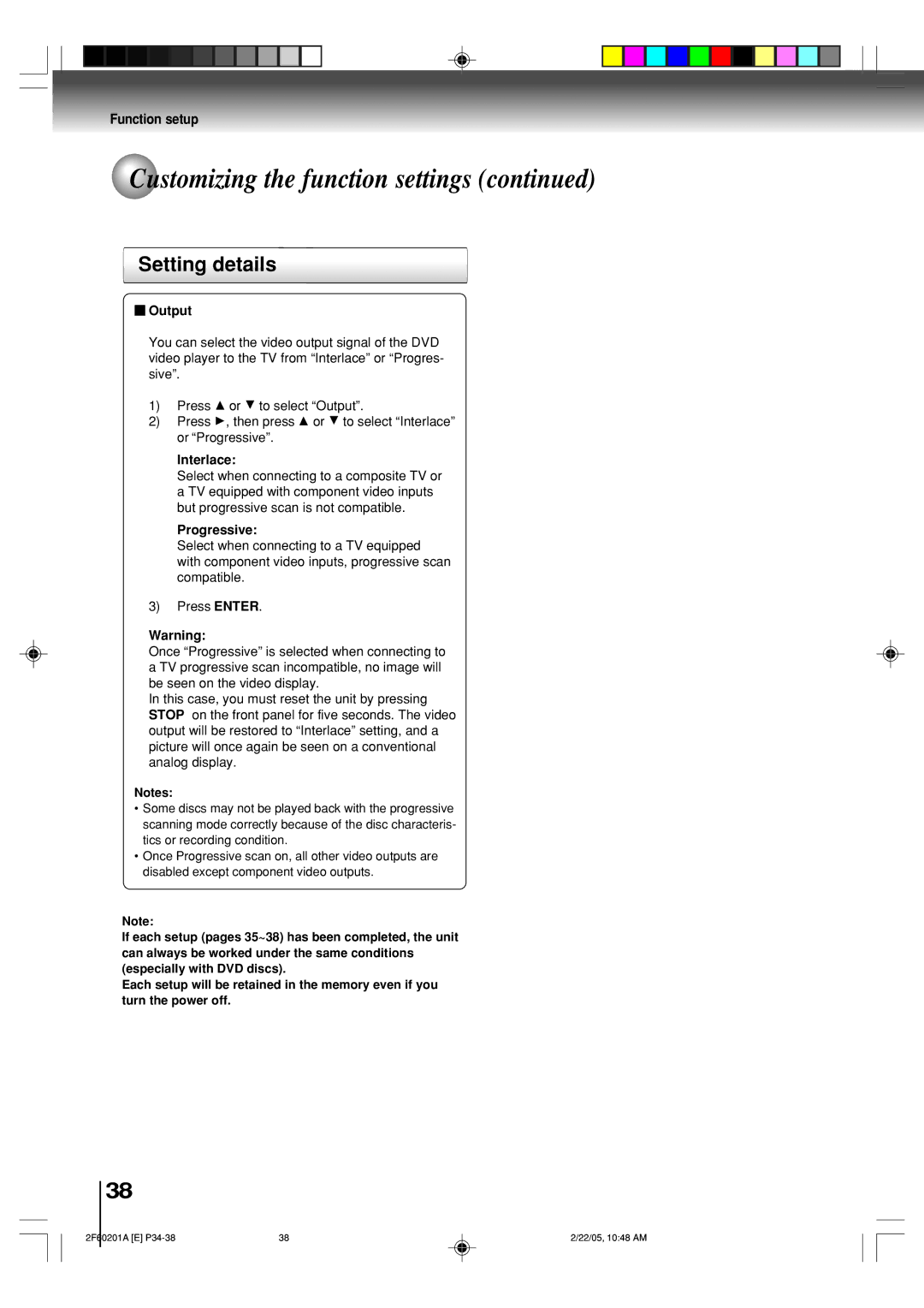 Toshiba SD-5980SU owner manual Output, Interlace, Progressive 