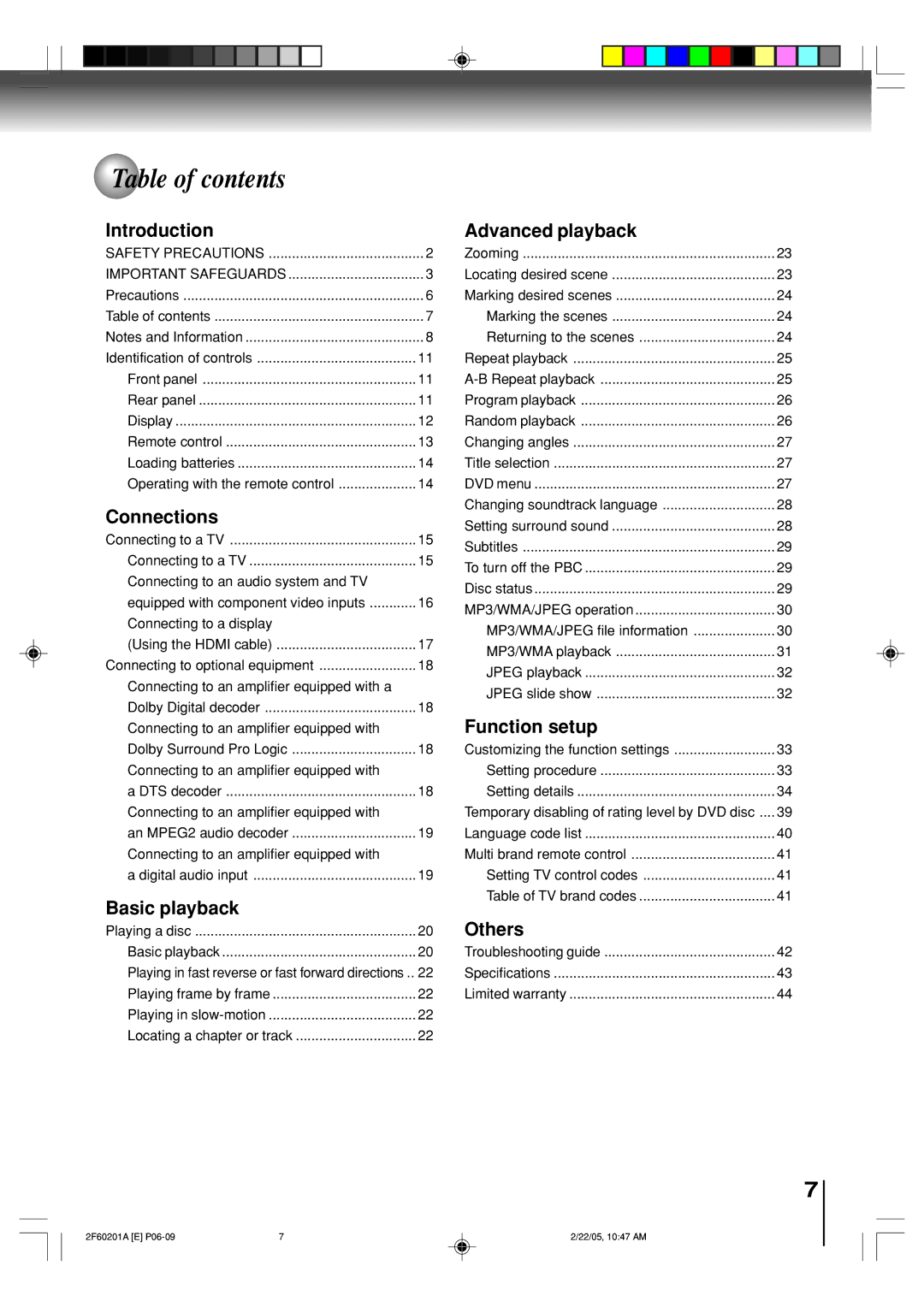 Toshiba SD-5980SU owner manual Table of contents 