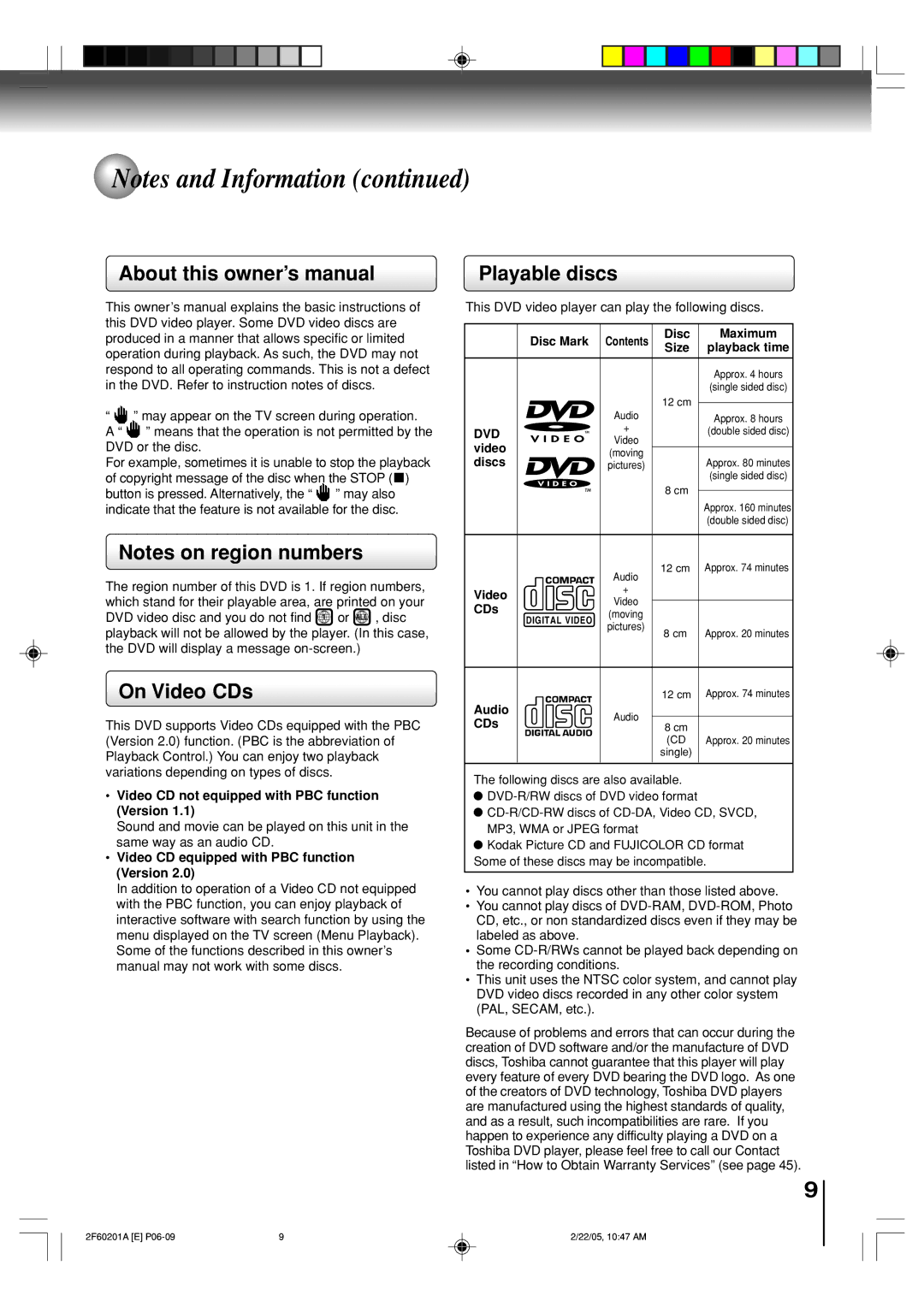 Toshiba SD-5980SU owner manual On Video CDs, Playable discs, Dvd 