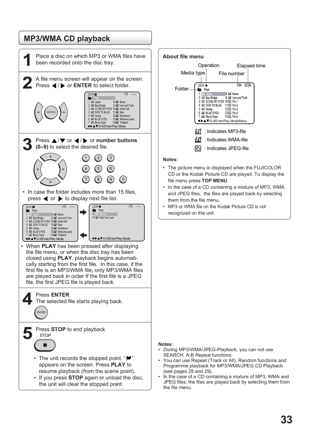 Toshiba SD-63HK owner manual MP3/WMA CD playback, About file menu 