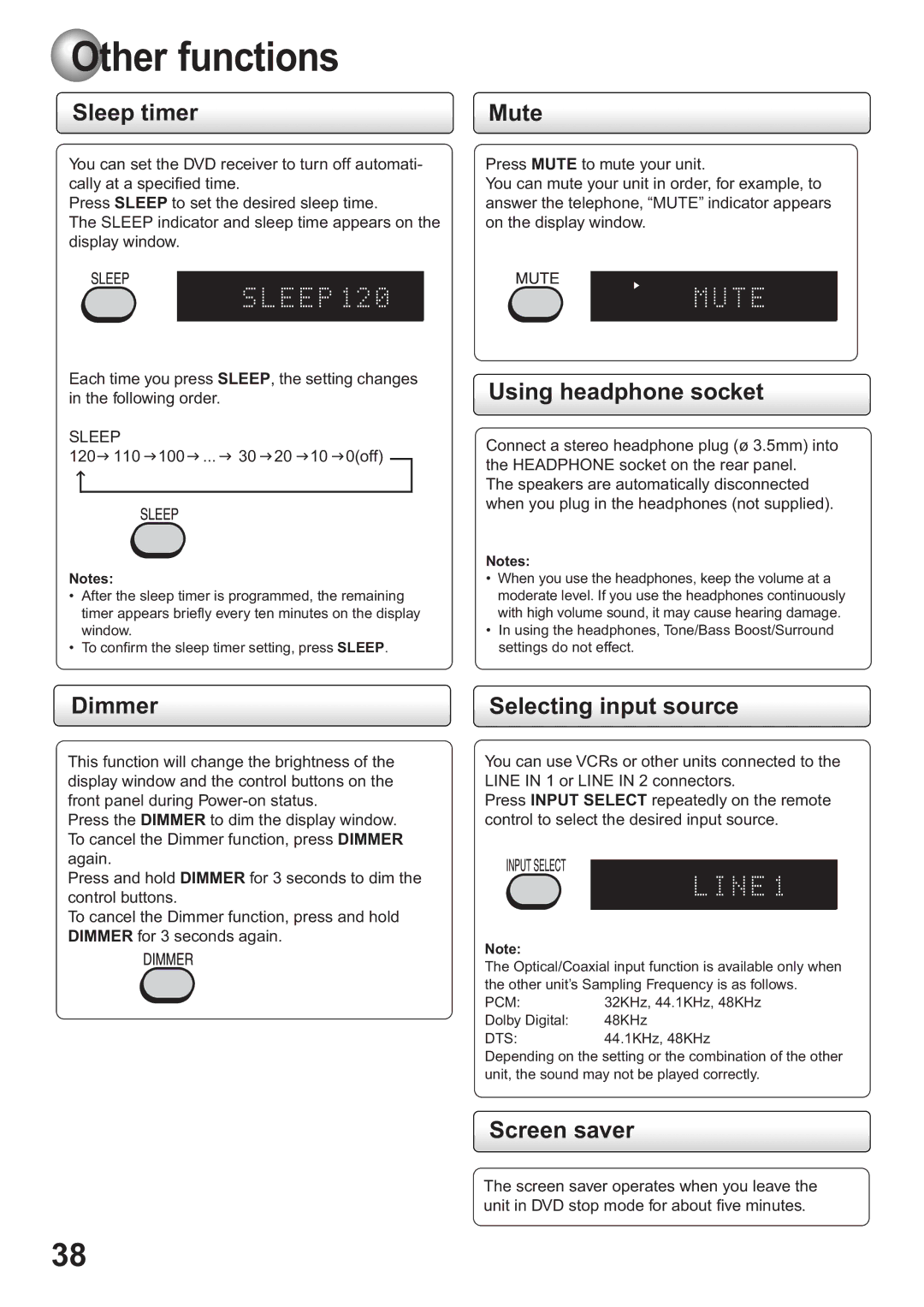 Toshiba SD-63HK owner manual Other functions 