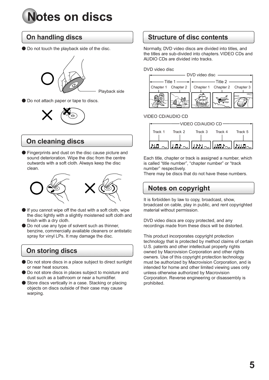 Toshiba SD-63HK owner manual On handling discs, On cleaning discs, On storing discs, Structure of disc contents 