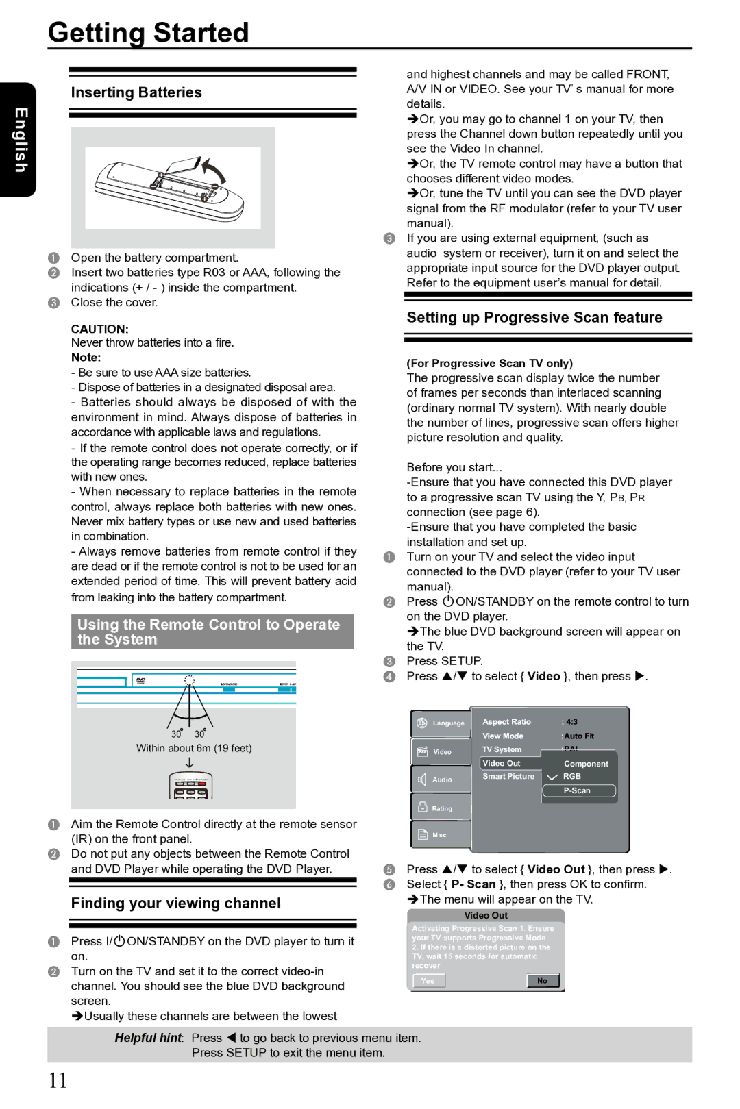 Toshiba SD-690KR manual Getting Started, Inserting Batteries, Using the Remote Control to Operate the System 