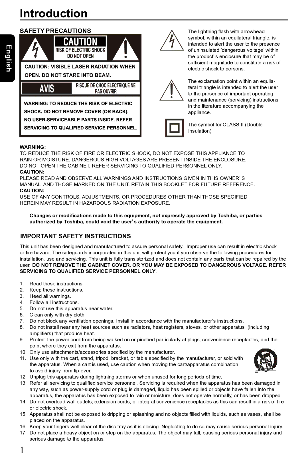 Toshiba SD-690KR manual Introduction, Safety Precautions, Important Safety Instructions 