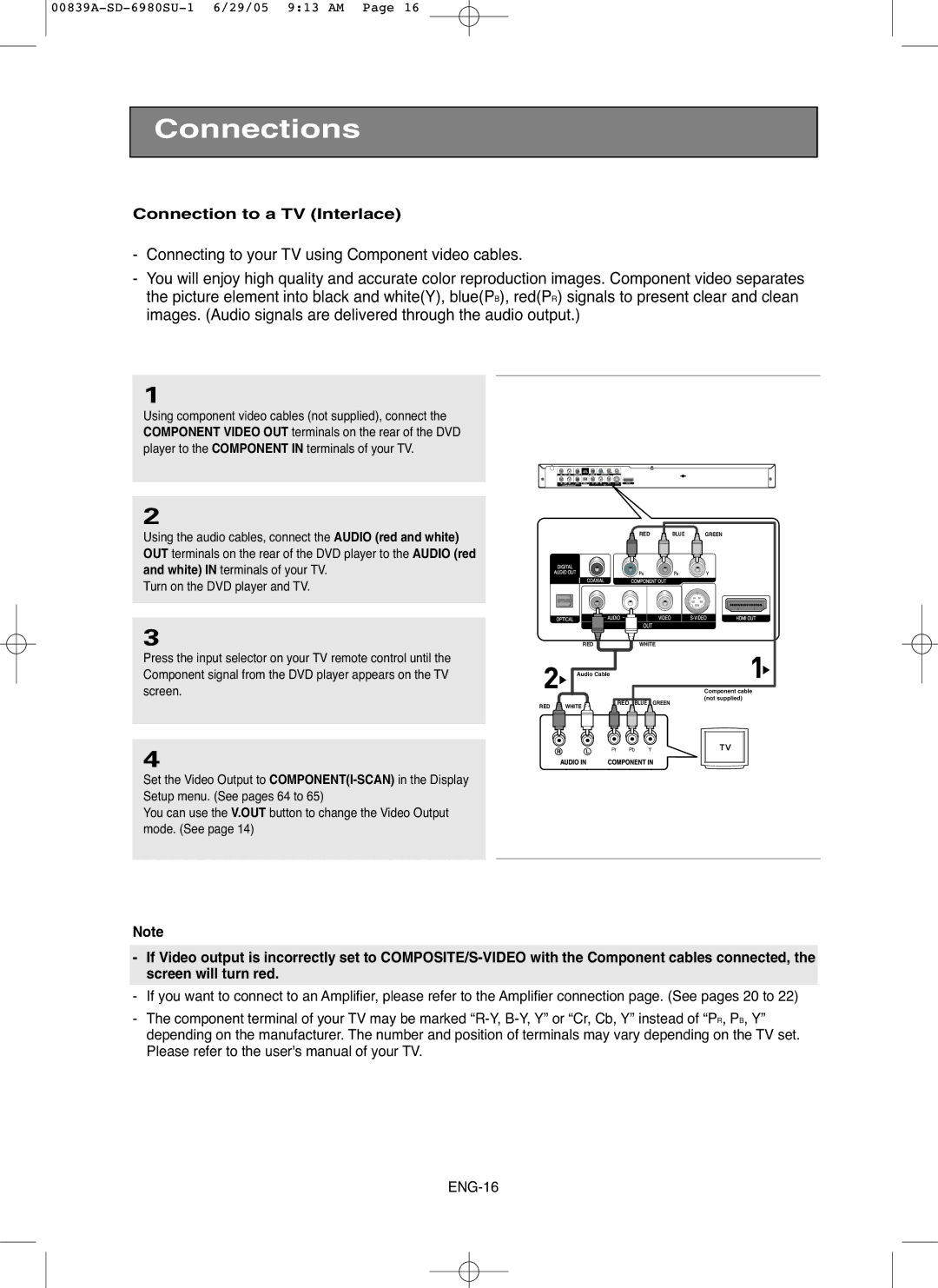 Toshiba SD-6980SU owner manual Connection to a TV Interlace 