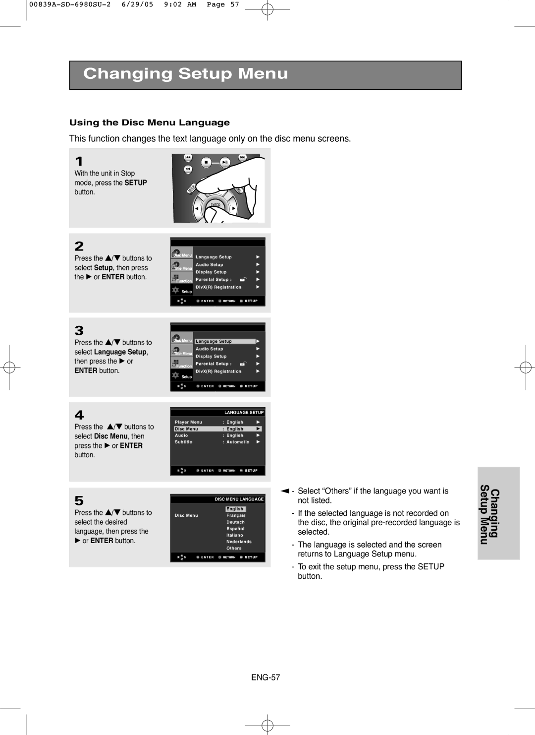 Toshiba SD-6980SU owner manual Using the Disc Menu Language 