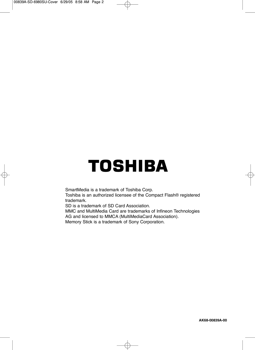 Toshiba SD-6980SU owner manual AK68-00839A-00 