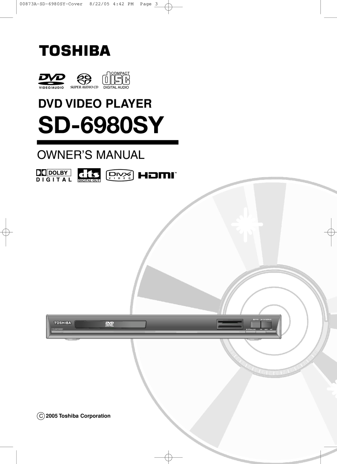 Toshiba SD-6980SY manual Toshiba Corporation 