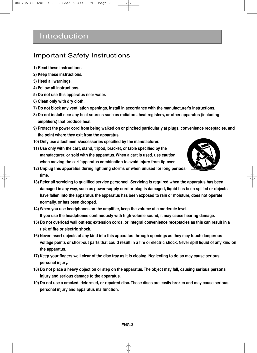 Toshiba SD-6980SY manual Important Safety Instructions 