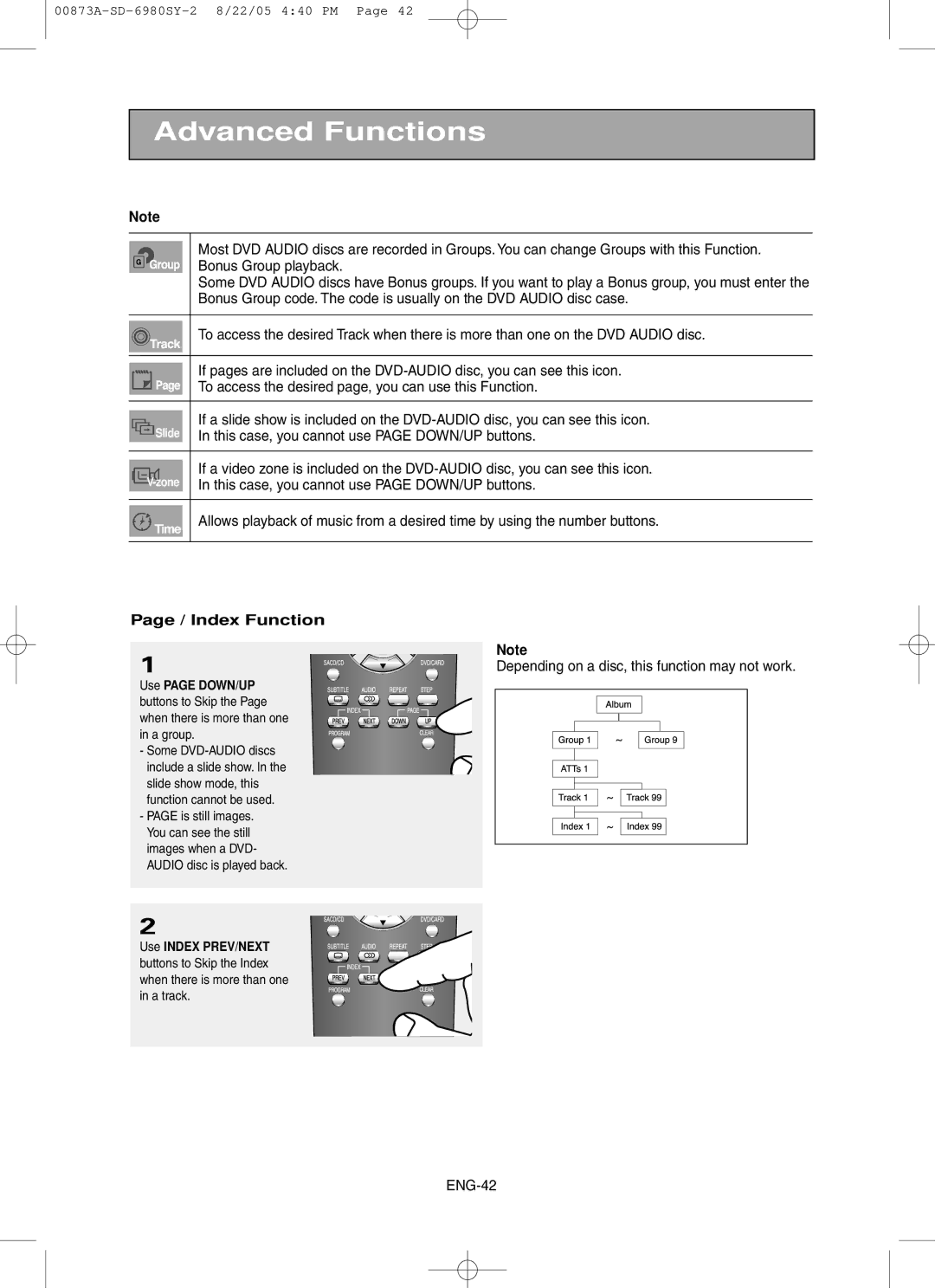 Toshiba SD-6980SY manual Index Function, Use Index PREV/NEXT 