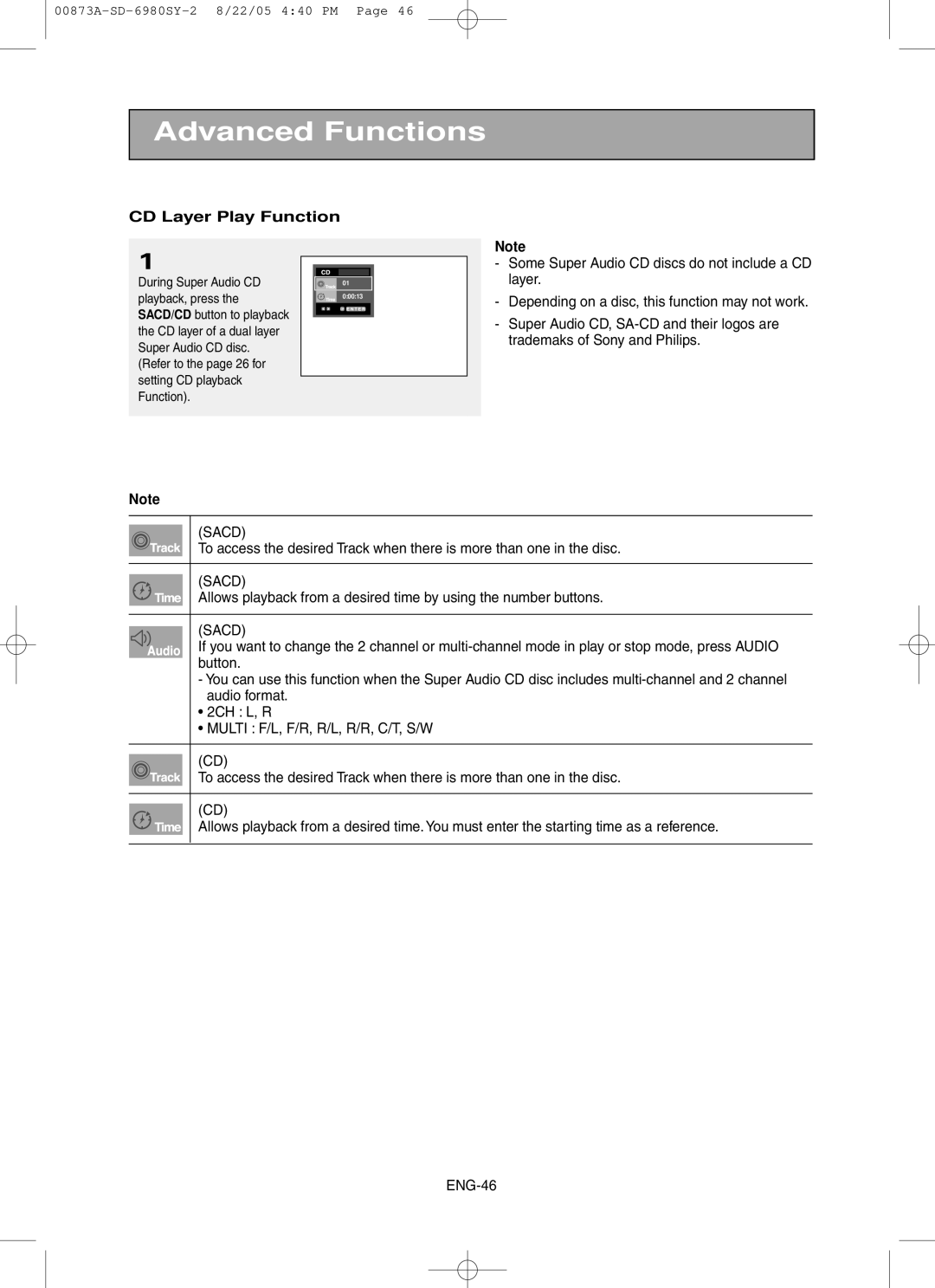 Toshiba SD-6980SY manual CD Layer Play Function 