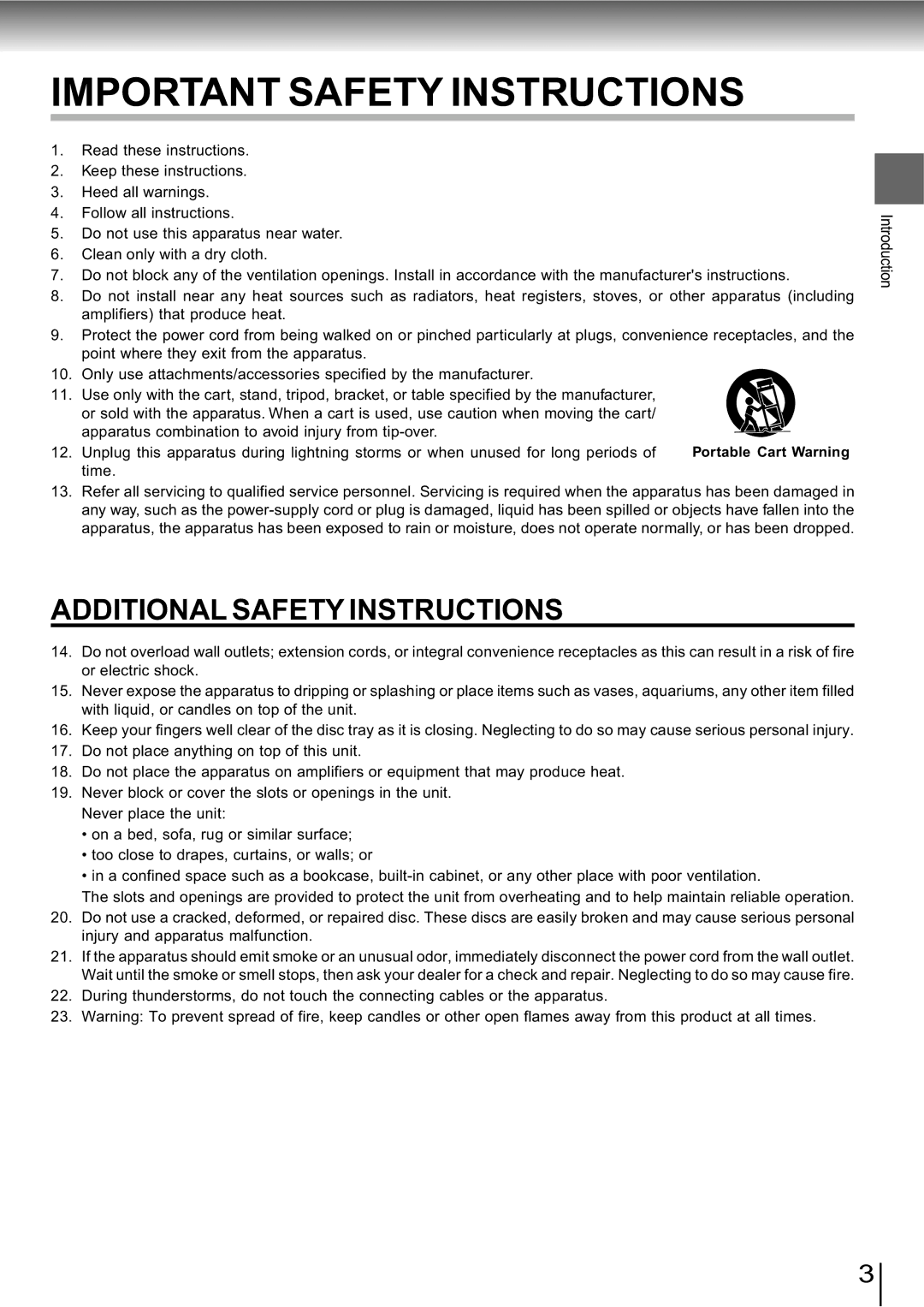 Toshiba SD-890KY manual Important Safety Instructions 