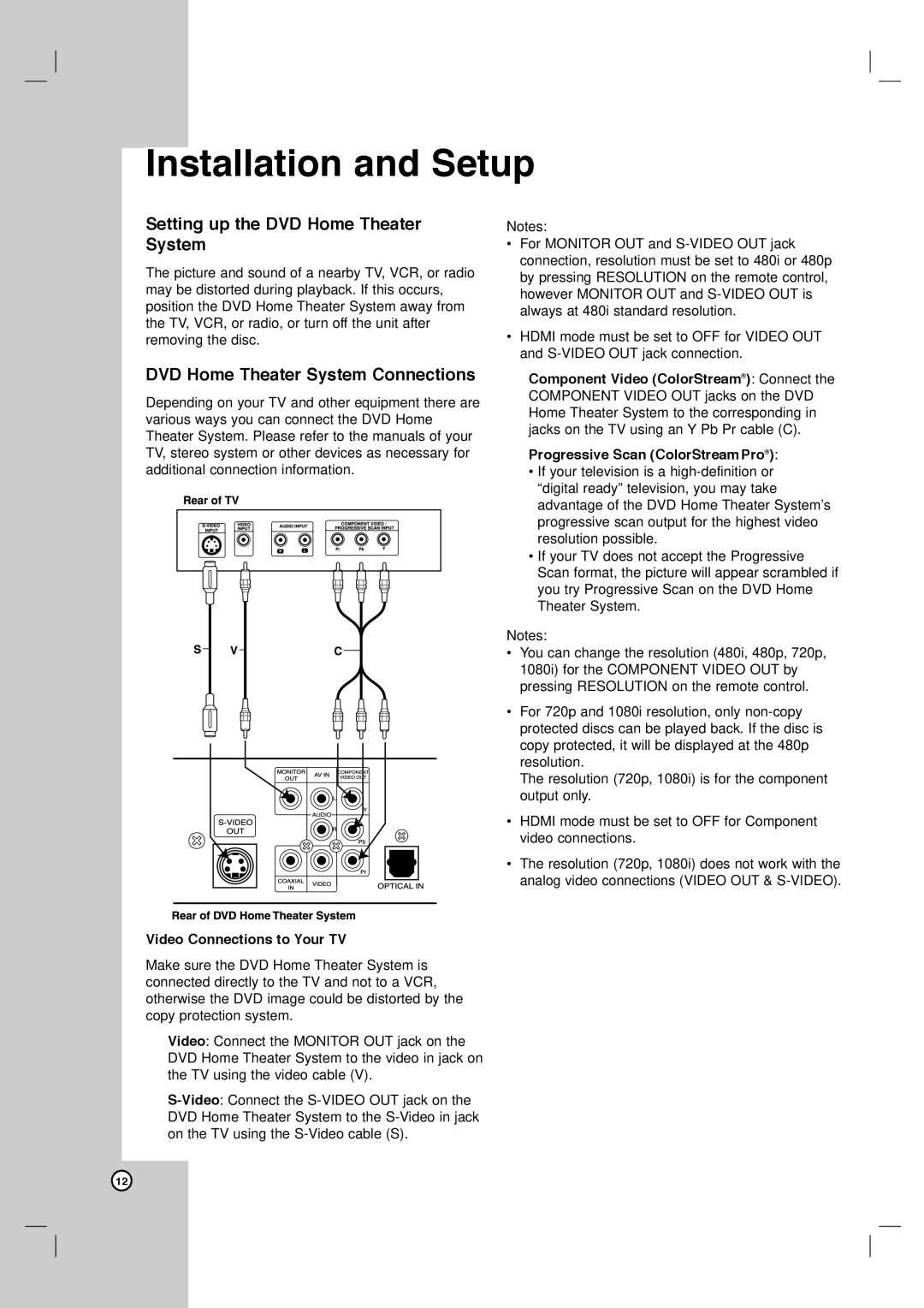 Toshiba SD-C67HTSU owner manual Installation and Setup, Video Connections to Your TV 