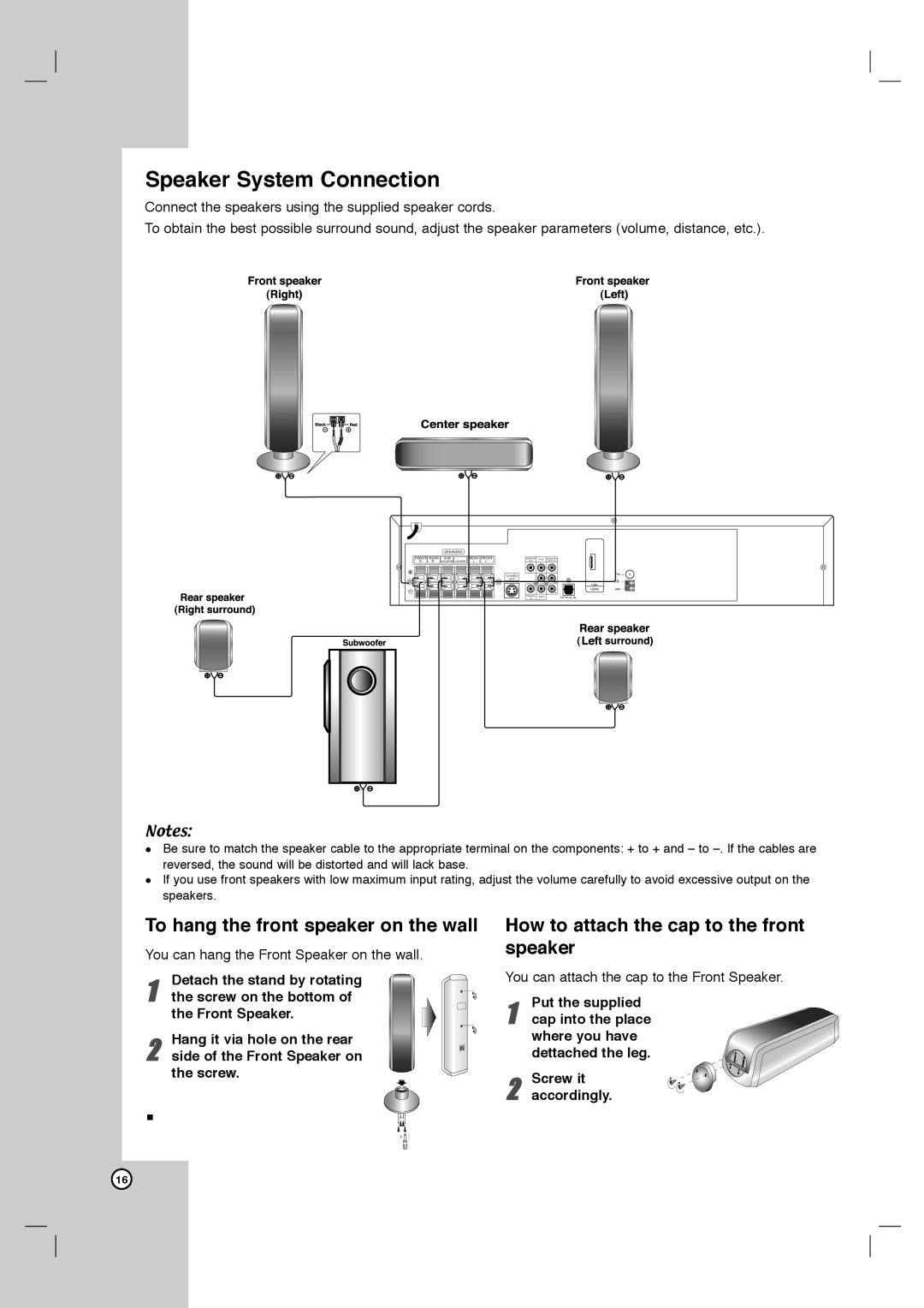 Toshiba SD-C67HTSU owner manual Speaker System Connection 