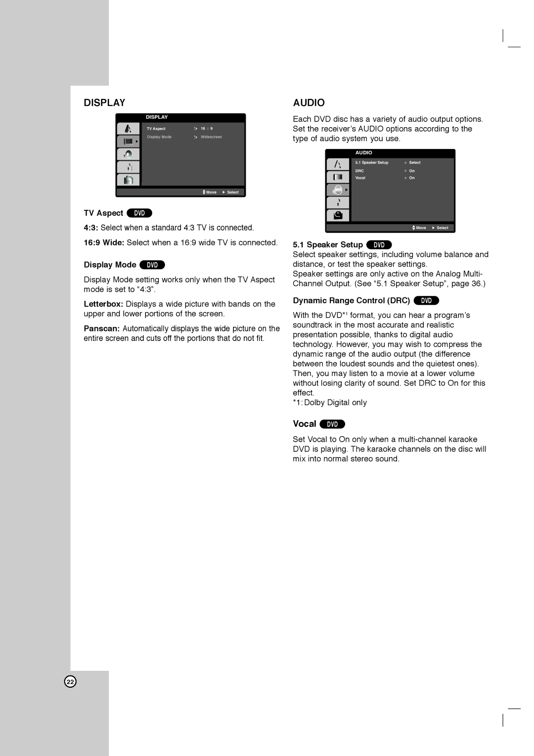 Toshiba SD-C67HTSU owner manual Display, Audio, Vocal DVD 