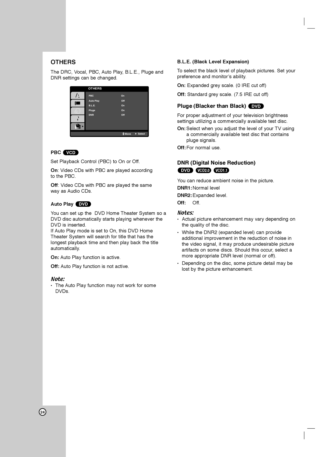 Toshiba SD-C67HTSU owner manual Others, Pluge Blacker than Black DVD, DNR Digital Noise Reduction, Pbc Vcd 