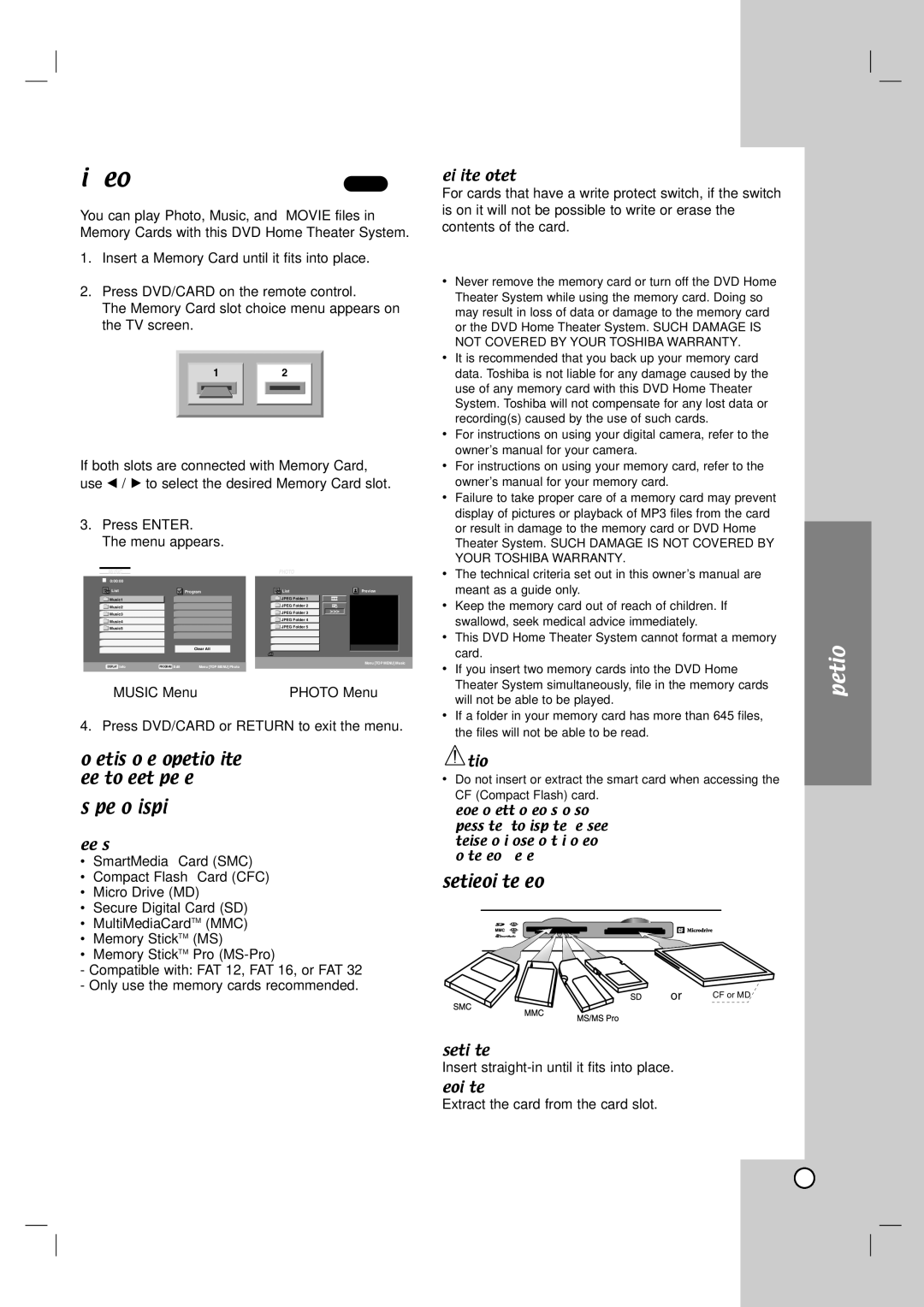 Toshiba SD-C67HTSU owner manual Playing an Memory Card M/C, Inserting/Removing the Memory Card 