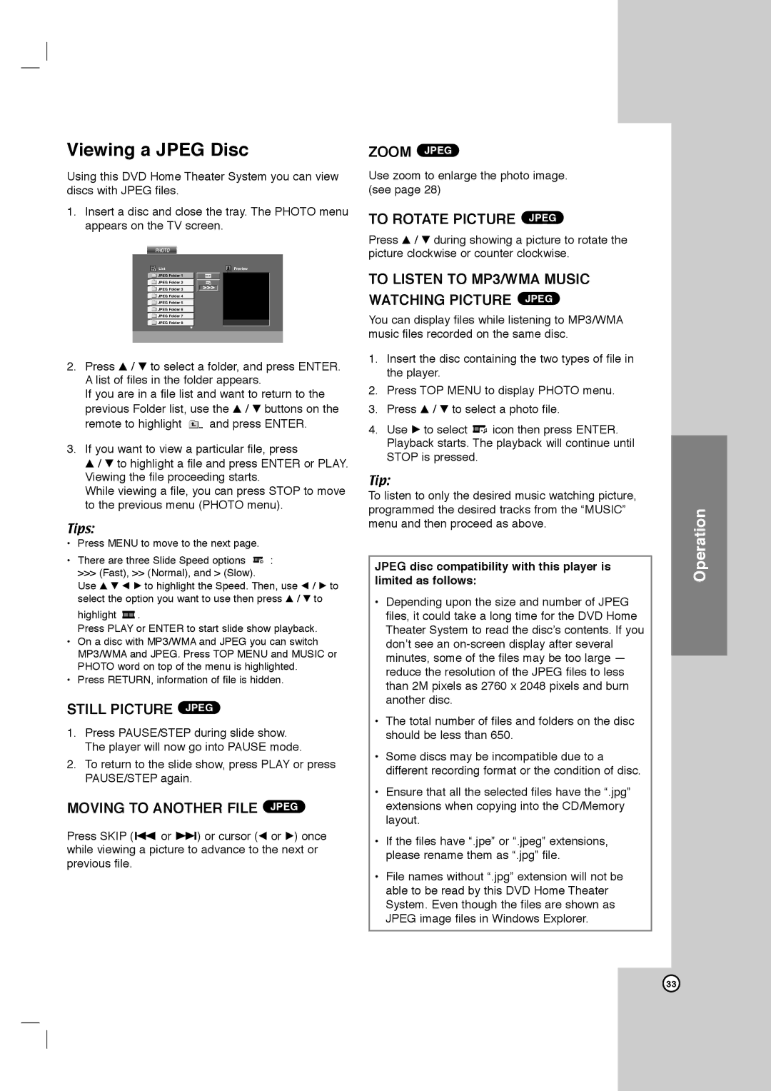 Toshiba SD-C67HTSU owner manual Viewing a Jpeg Disc 