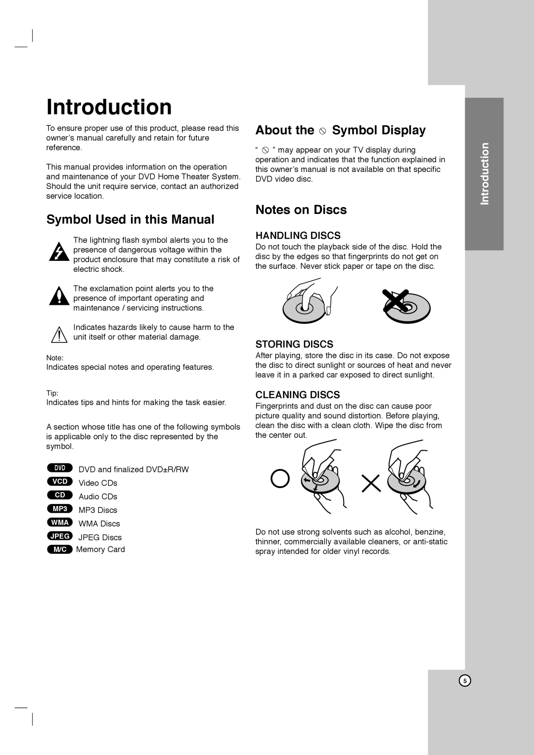 Toshiba SD-C67HTSU Symbol Used in this Manual, About the Symbol Display, Handling Discs, Storing Discs, Cleaning Discs 