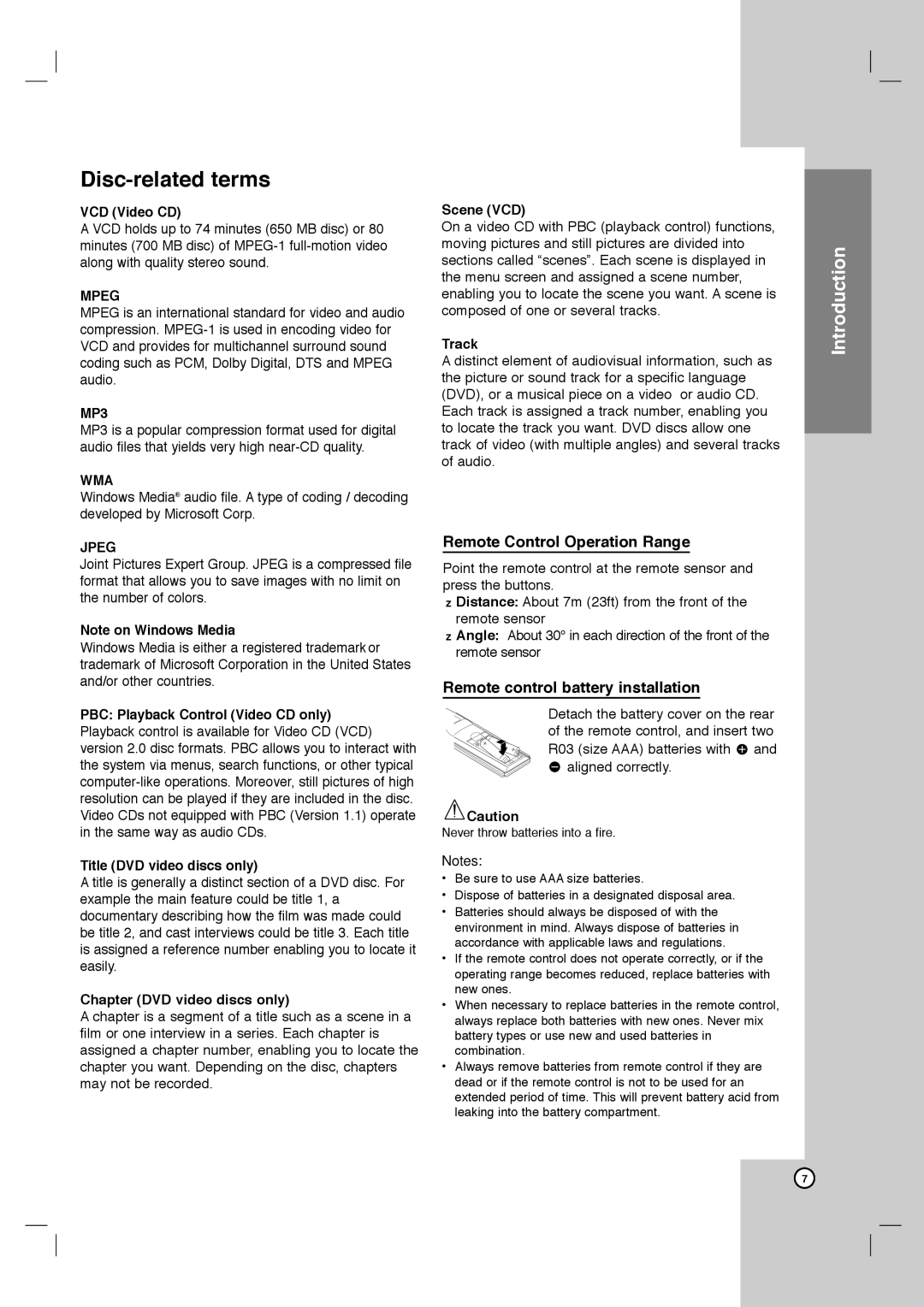 Toshiba SD-C67HTSU owner manual Disc-related terms, Remote Control Operation Range, Remote control battery installation 