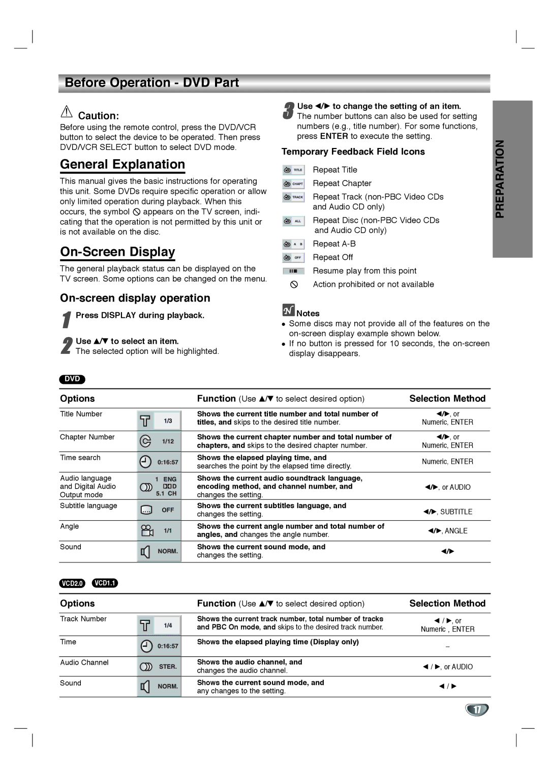 Toshiba SD-K530SU Before Operation DVD Part, General Explanation, On-Screen Display, On-screen display operation 