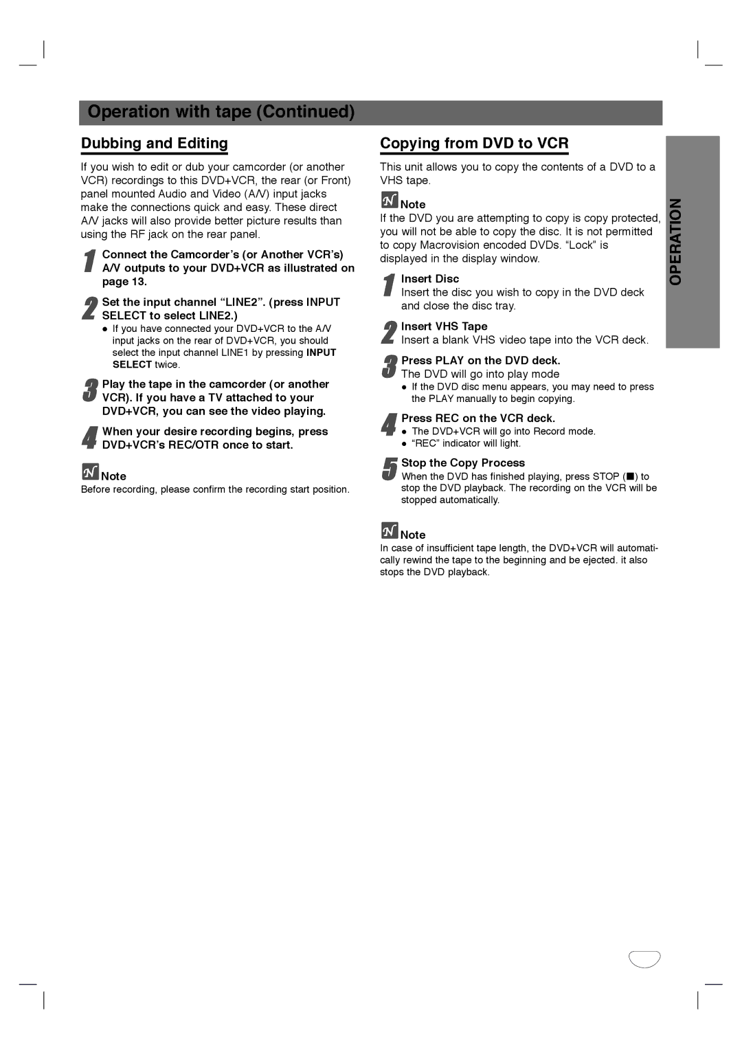 Toshiba SD-K530SU owner manual Dubbing and Editing, Copying from DVD to VCR 