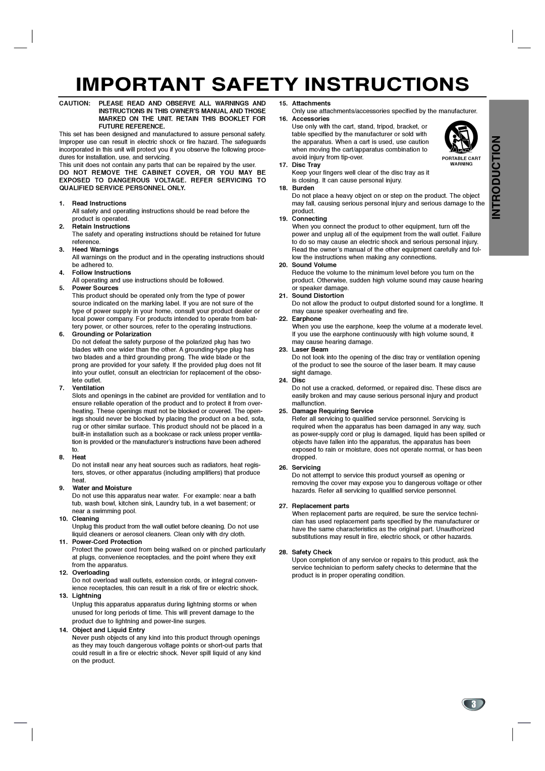 Toshiba SD-K530SU owner manual Important Safety Instructions 