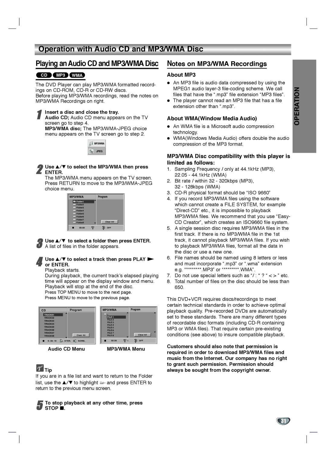 Toshiba SD-K530SU owner manual Operation with Audio CD and MP3/WMA Disc, About MP3, About WMAWindow Media Audio 