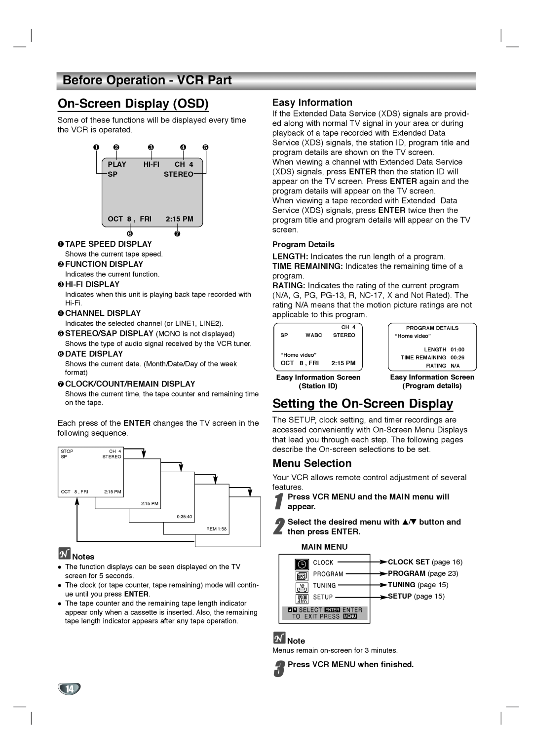Toshiba SD-K530SU owner manual Before Operation - VCR Part On-ScreenDisplay OSD, Easy Information 