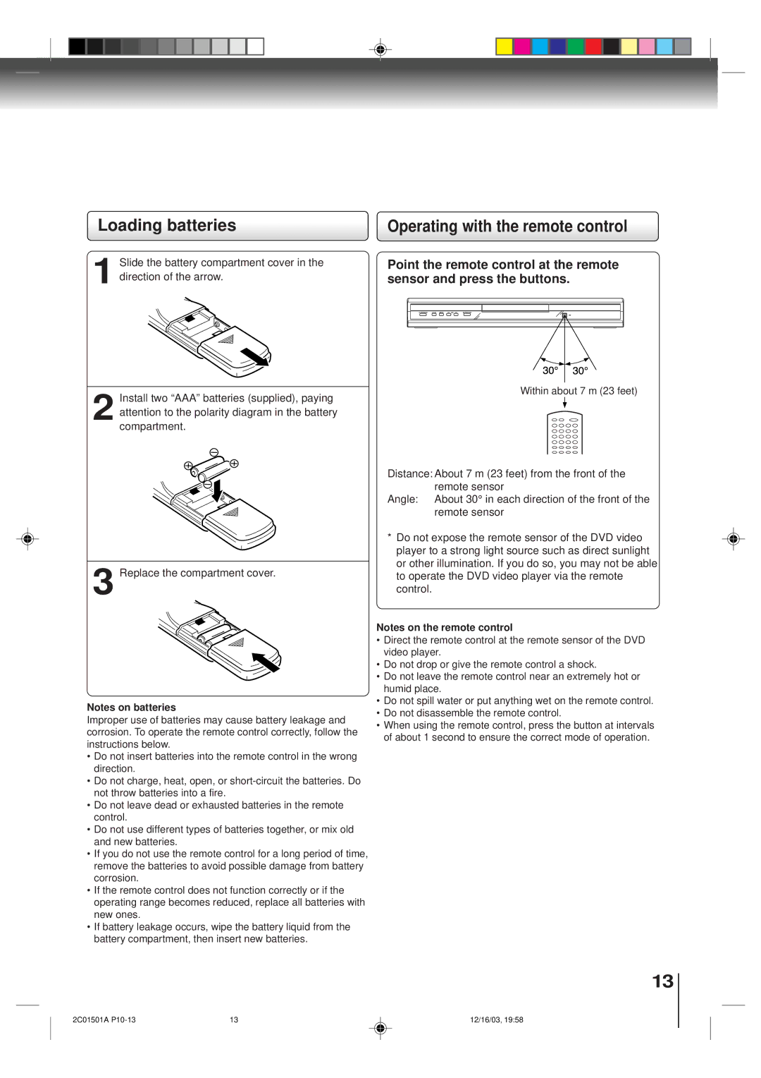 Toshiba SD-K740SU owner manual Loading batteries, Operating with the remote control 