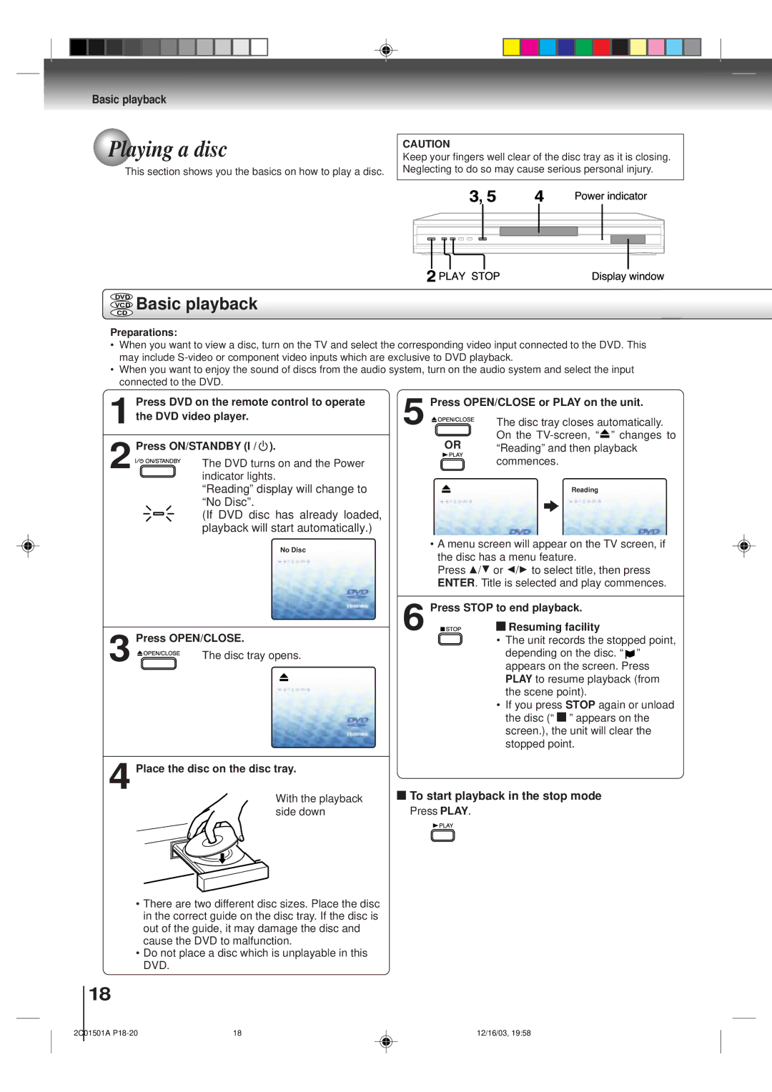 Toshiba SD-K740SU owner manual Playing a disc, VCD Basic playback, To start playback in the stop mode 