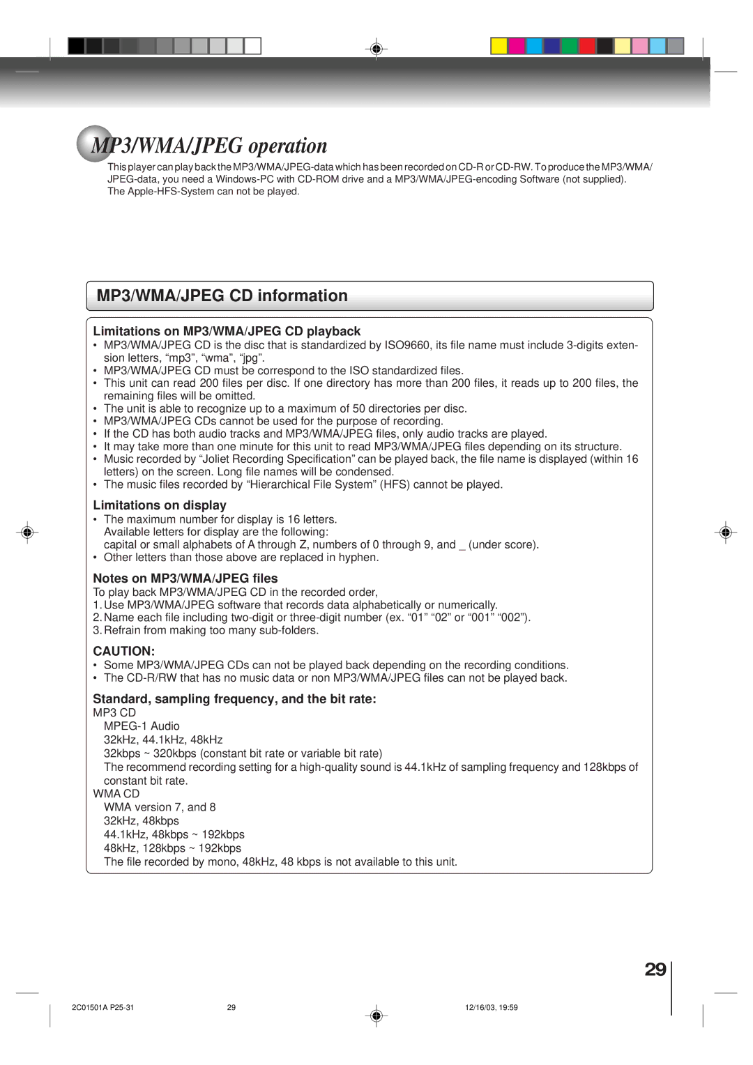 Toshiba SD-K740SU owner manual MP3/WMA/JPEG operation, MP3/WMA/JPEG CD information, Limitations on MP3/WMA/JPEG CD playback 