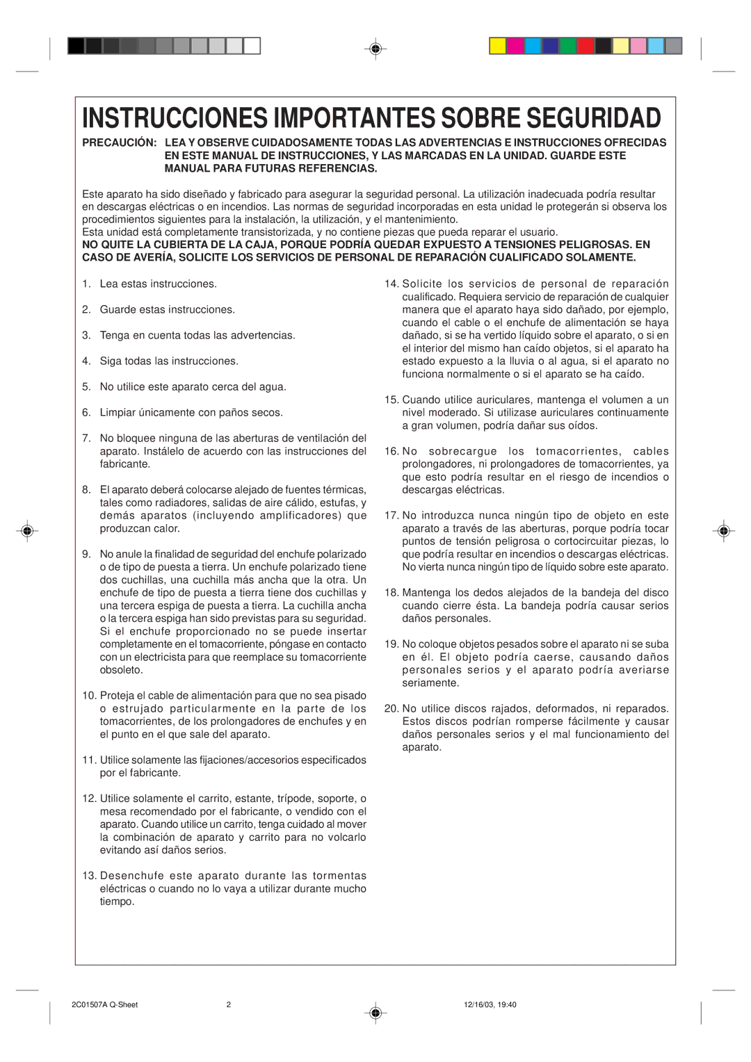 Toshiba SD-K740SU owner manual Instrucciones Importantes Sobre Seguridad 