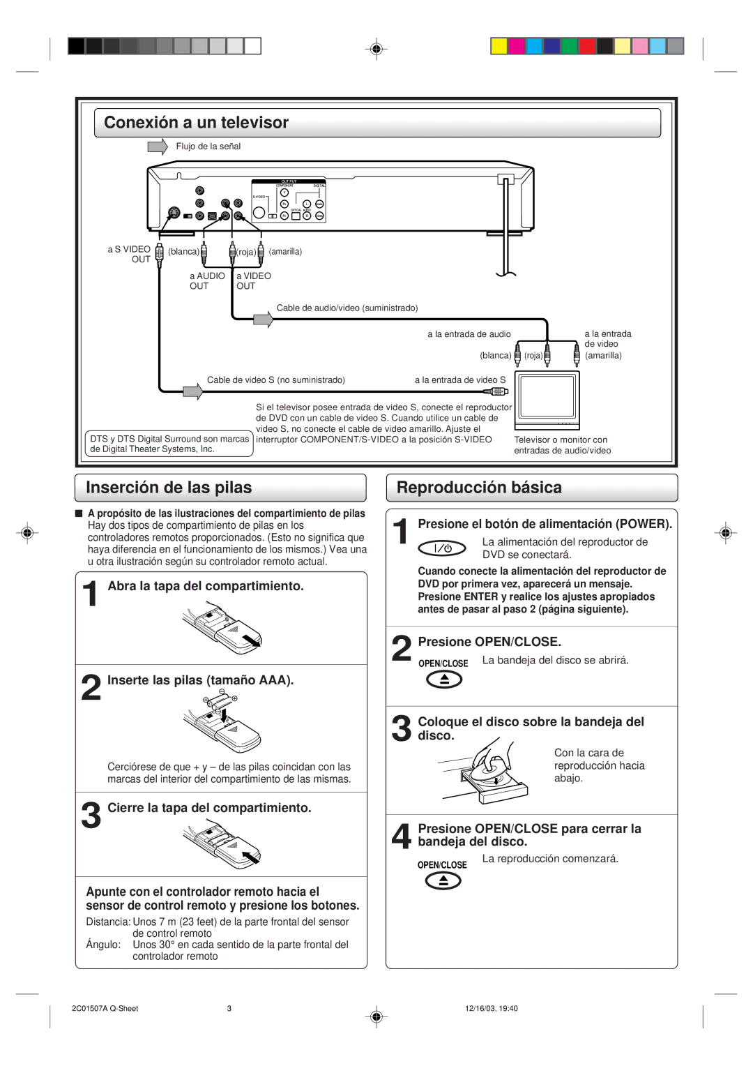 Toshiba SD-K740SU owner manual Conexión a un televisor, Inserción de las pilas, Reproducción básica 