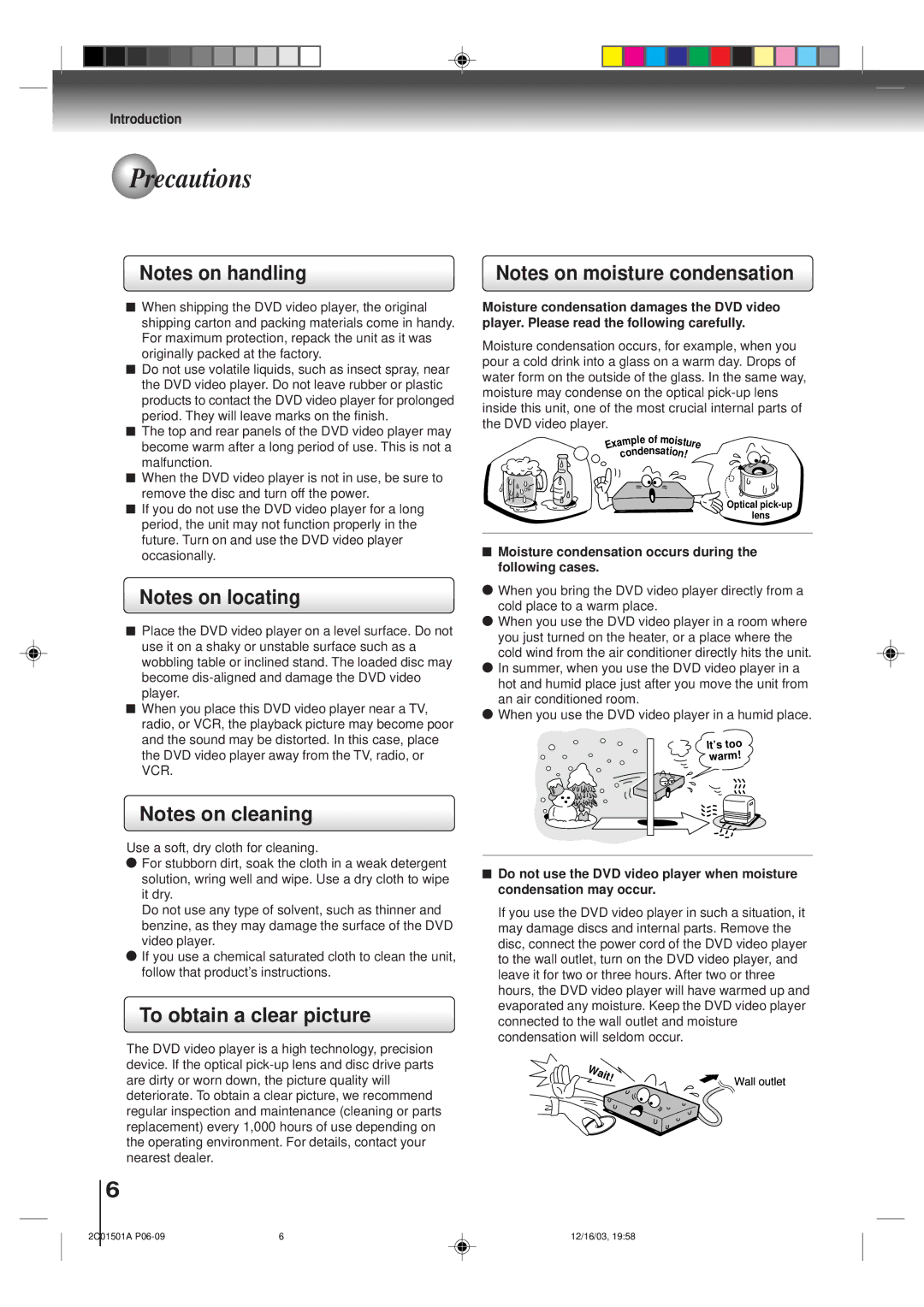 Toshiba SD-K740SU owner manual Precautions, To obtain a clear picture, Introduction, Wait 