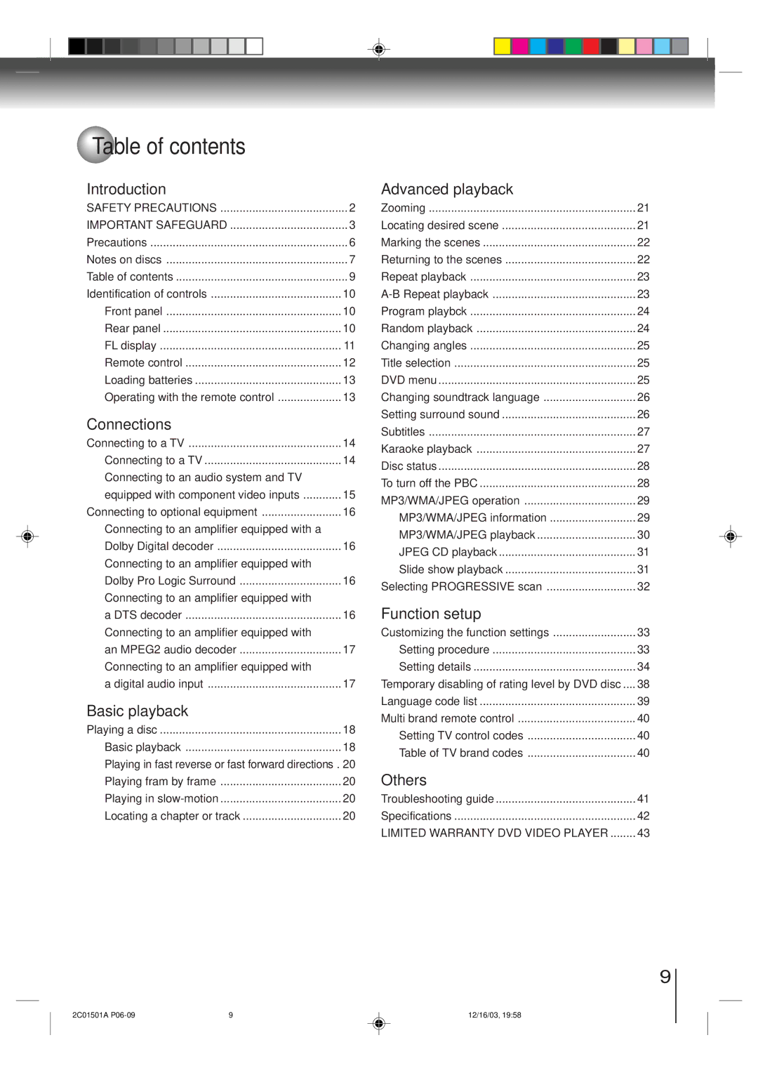 Toshiba SD-K740SU owner manual Table of contents 