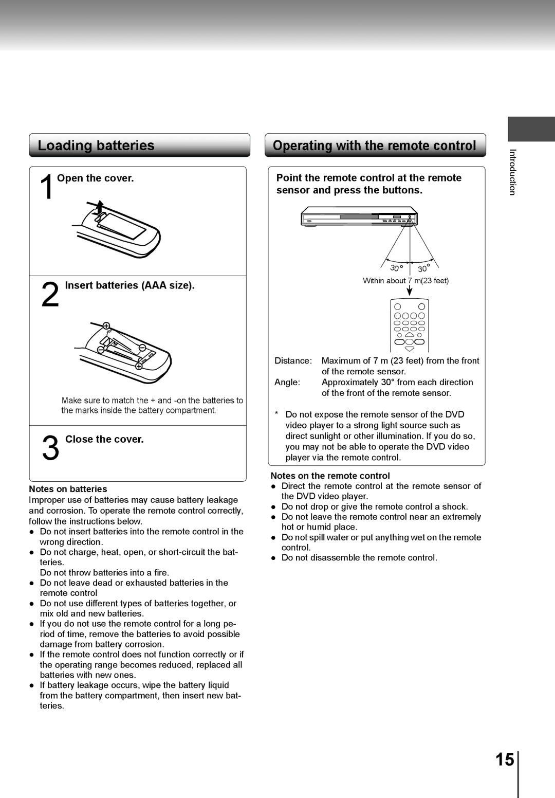 Toshiba SD-K741SU manual 1Open the cover Insert batteries AAA size, Close the cover 