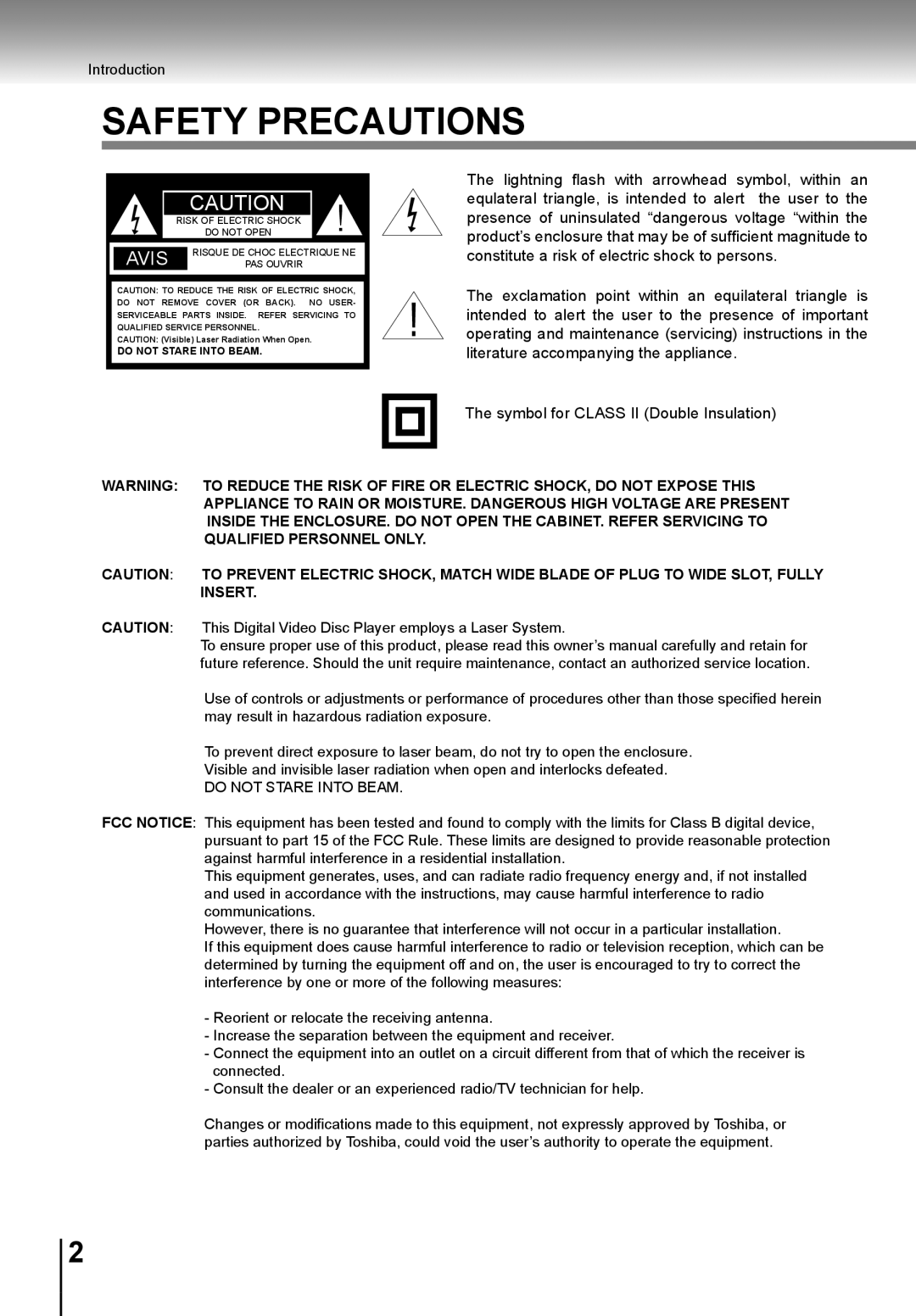 Toshiba SD-K741SU manual Safety Precautions, Do not Stare Into Beam 