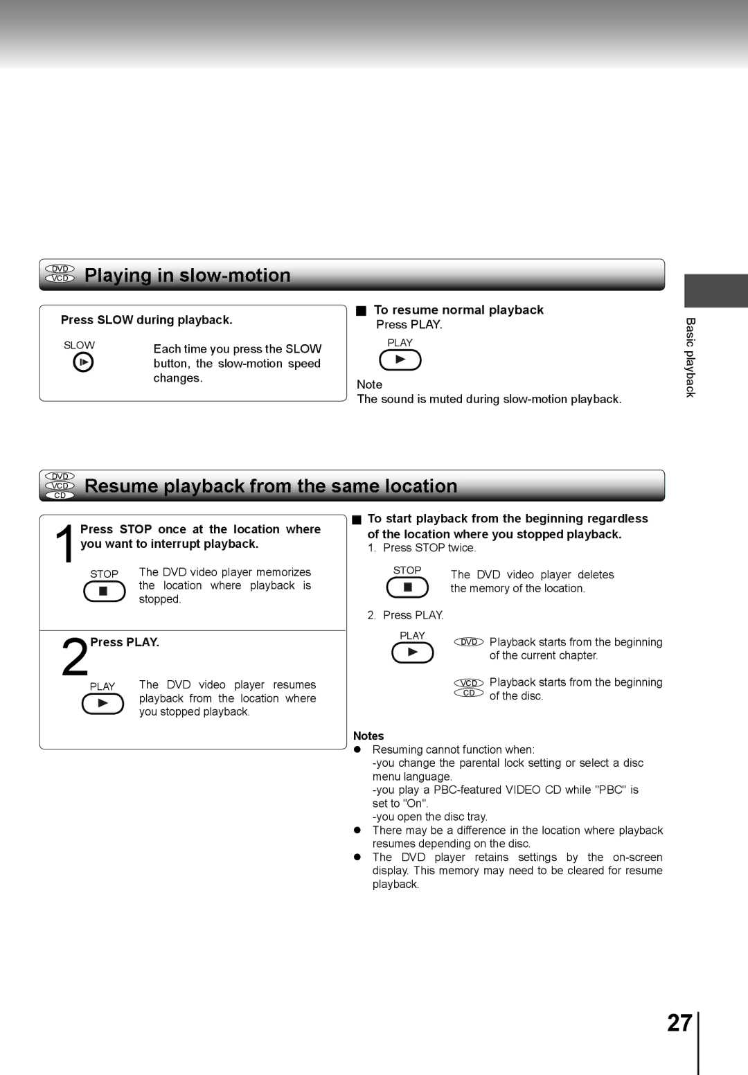 Toshiba SD-K741SU manual Press Slow during playback, 2Press Play 