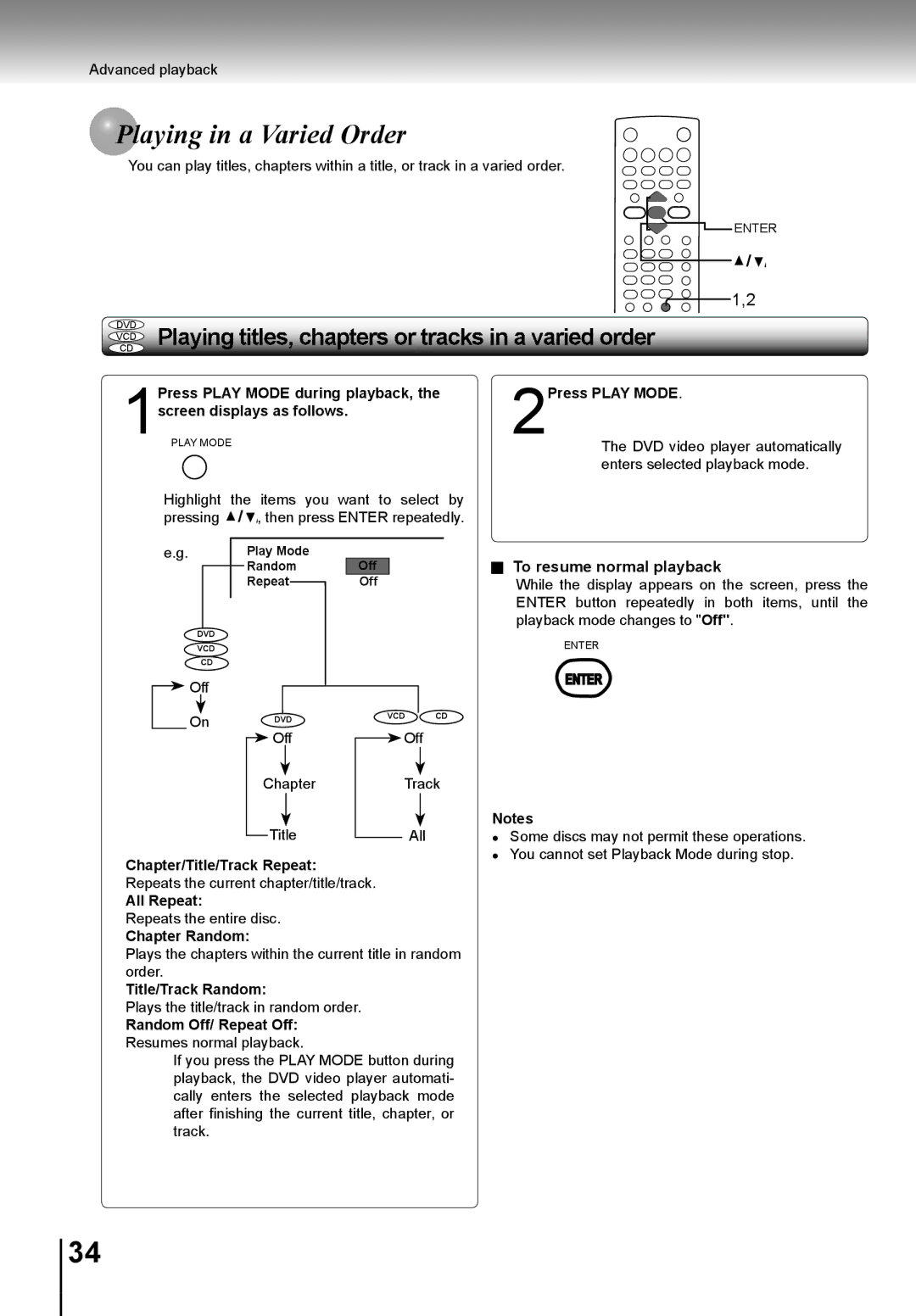 Toshiba SD-K741SU manual All Repeat, Chapter Random, Title/Track Random 