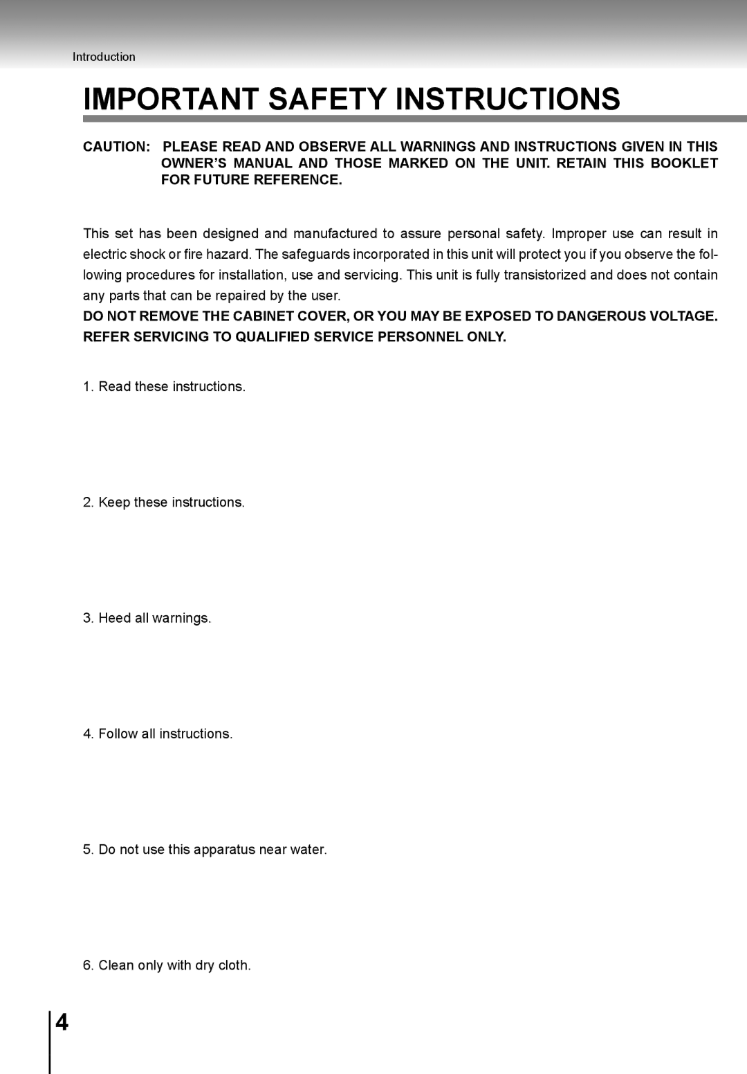 Toshiba SD-K741SU manual Important Safety Instructions 