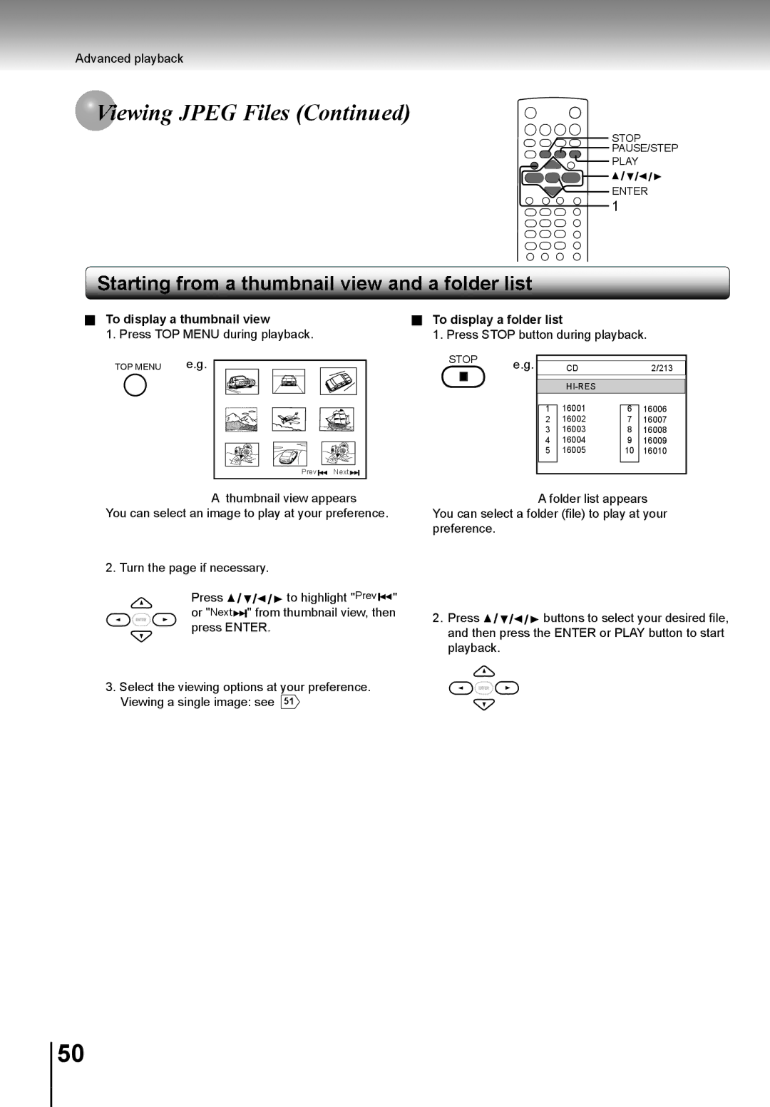 Toshiba SD-K741SU manual To display a thumbnail view, To display a folder list 