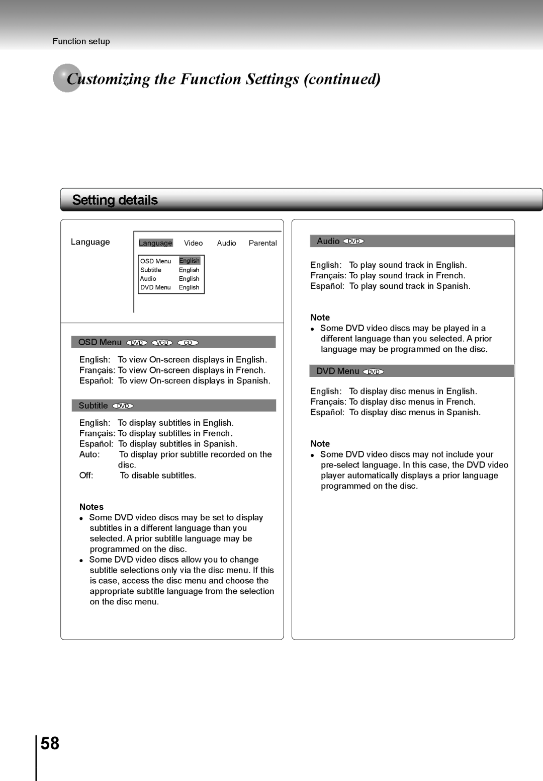 Toshiba SD-K741SU manual Language 