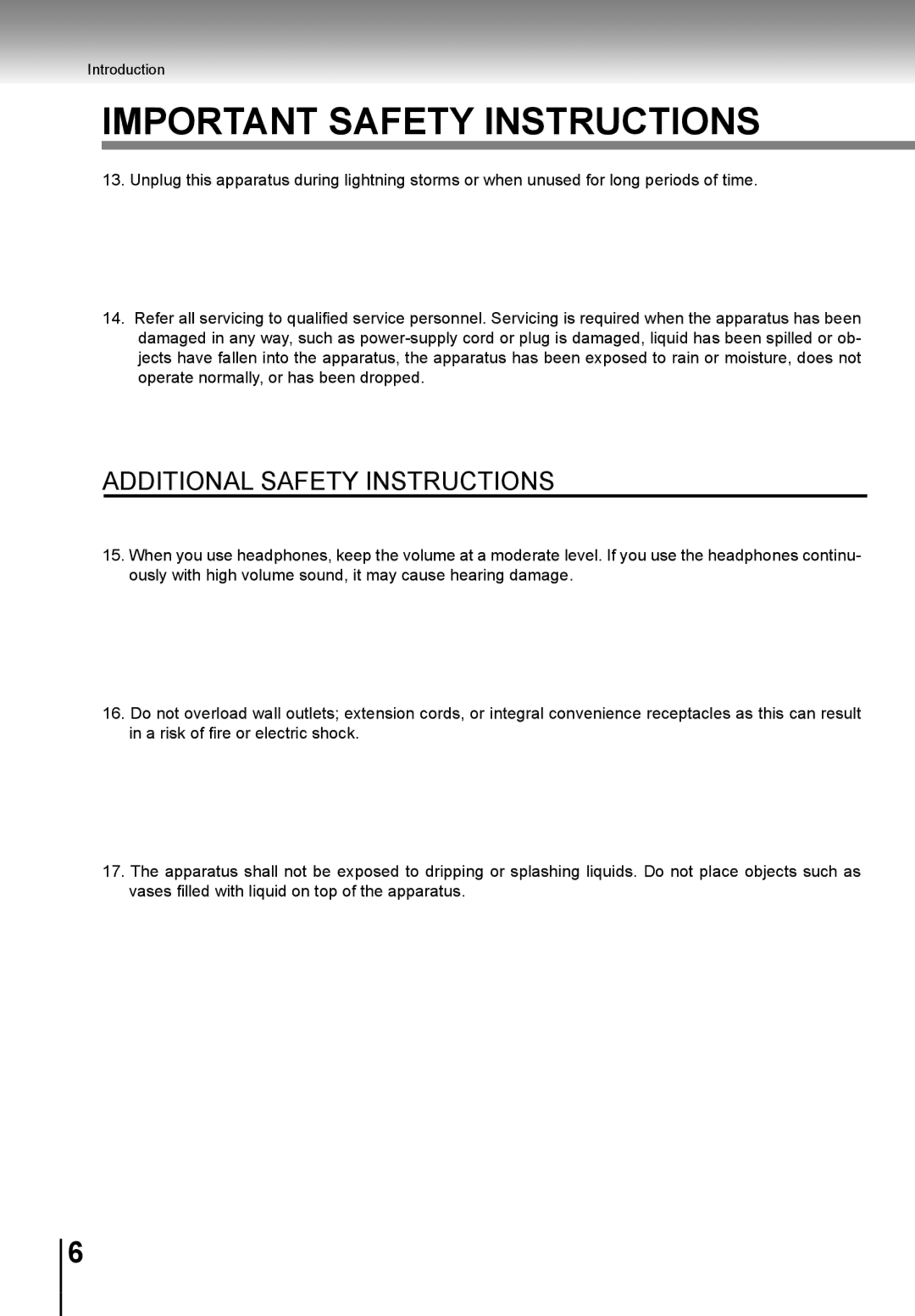 Toshiba SD-K741SU manual Additional Safety Instructions 