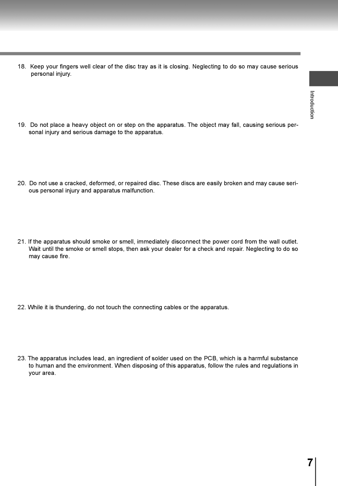 Toshiba SD-K741SU manual Personal injury 