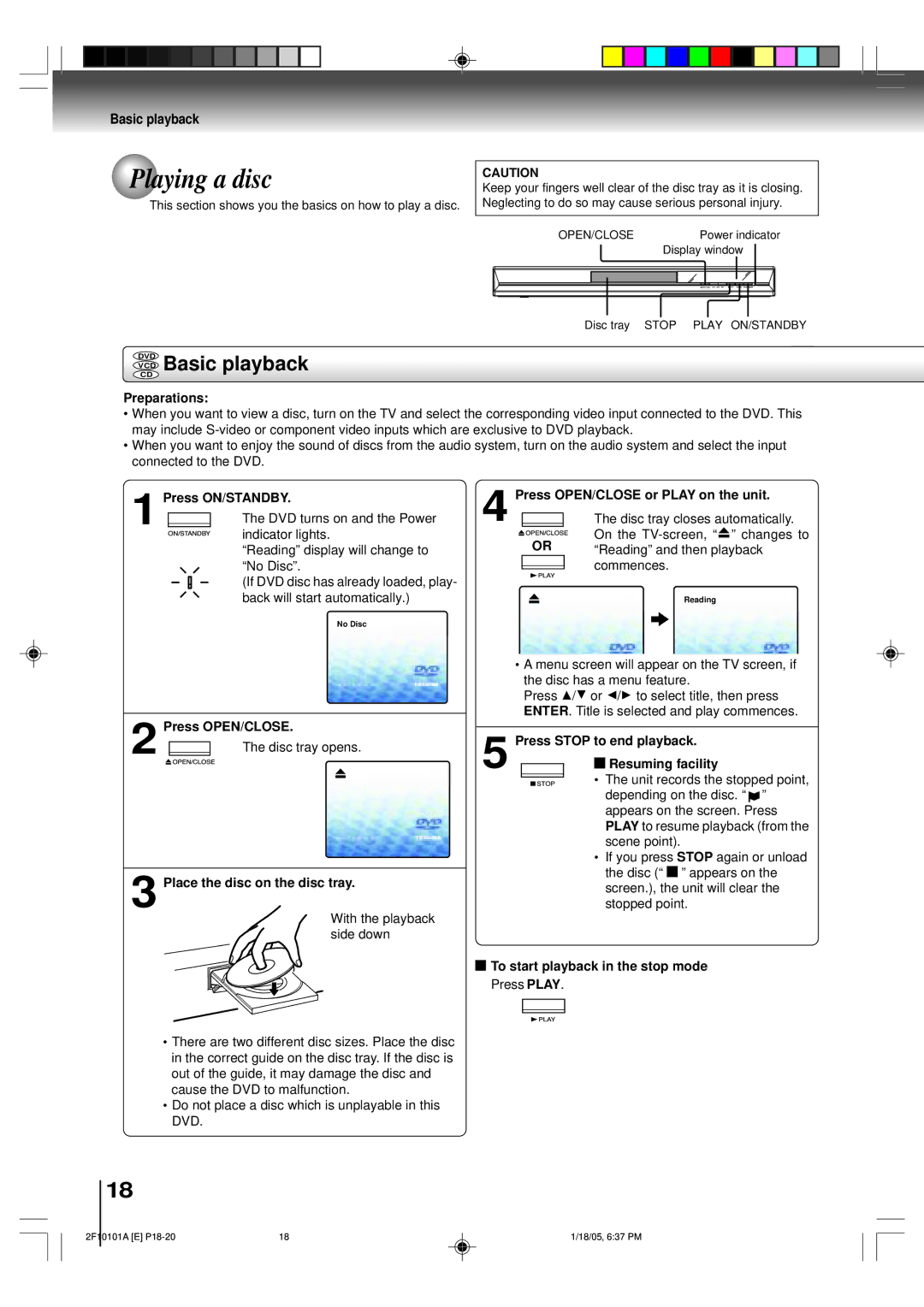 Toshiba SD-K750SU manual Playing a disc, VCD Basic playback 