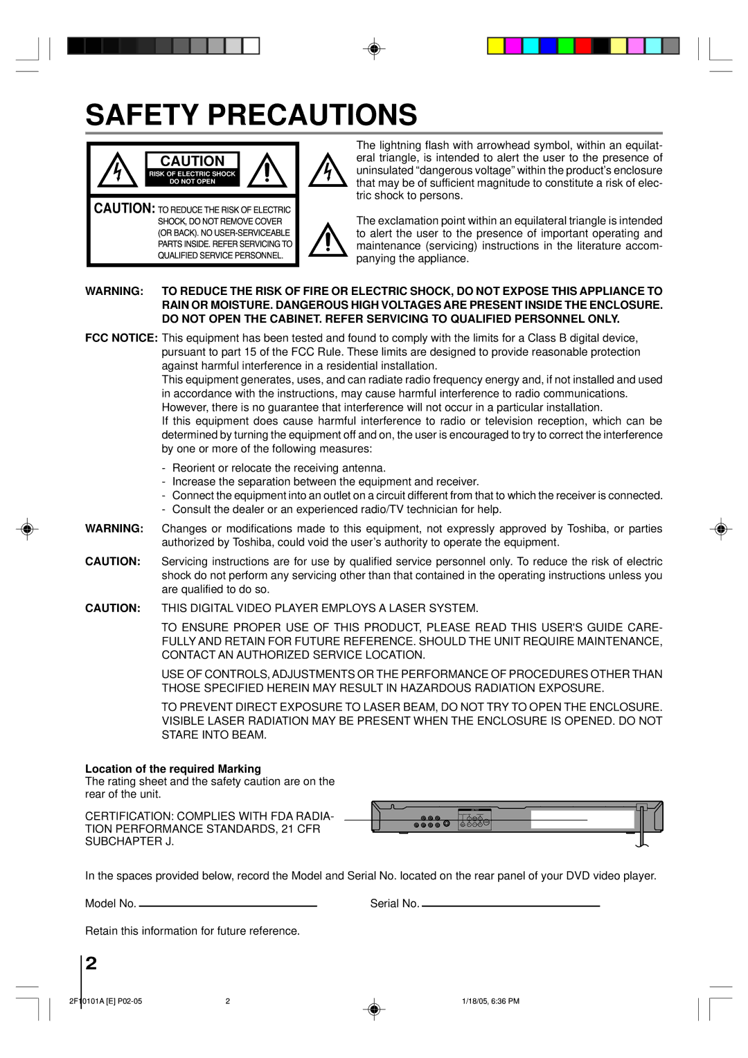 Toshiba SD-K750SU manual Safety Precautions 