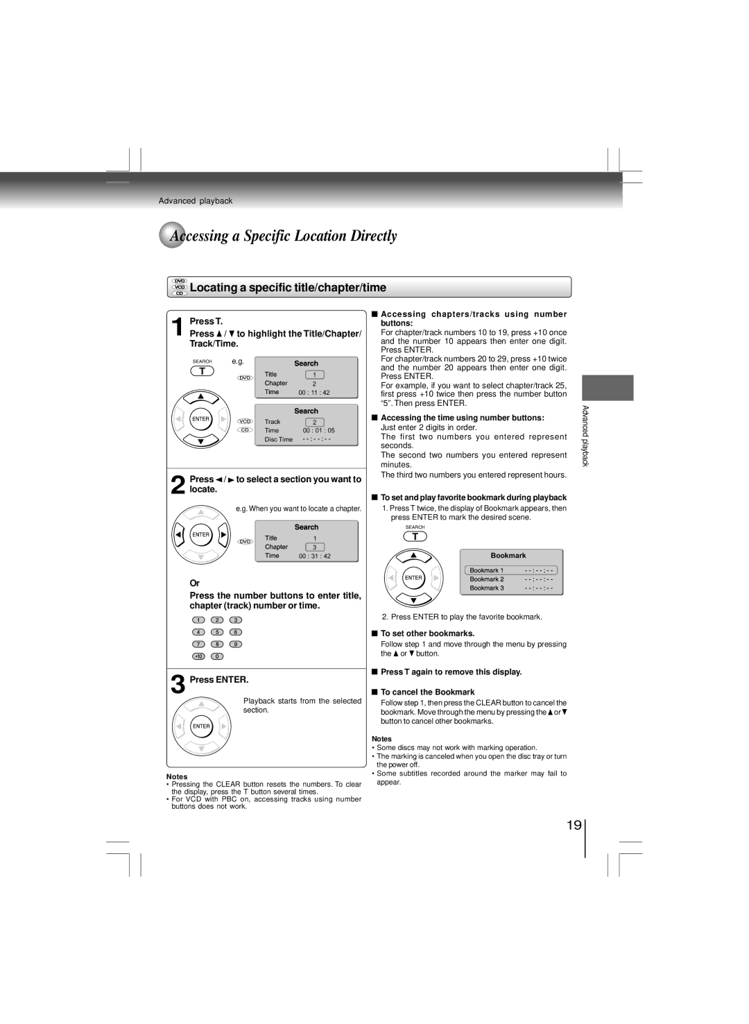 Toshiba SD-6100KU, SD-K980KU manual Accessing a Specific Location Directly, Locating a specific title/chapter/time 