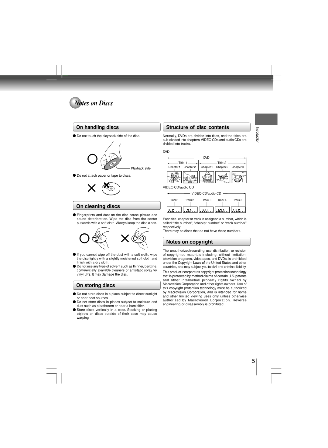 Toshiba SD-6100KU, SD-K980KU manual On handling discs, On cleaning discs Structure of disc contents, On storing discs 